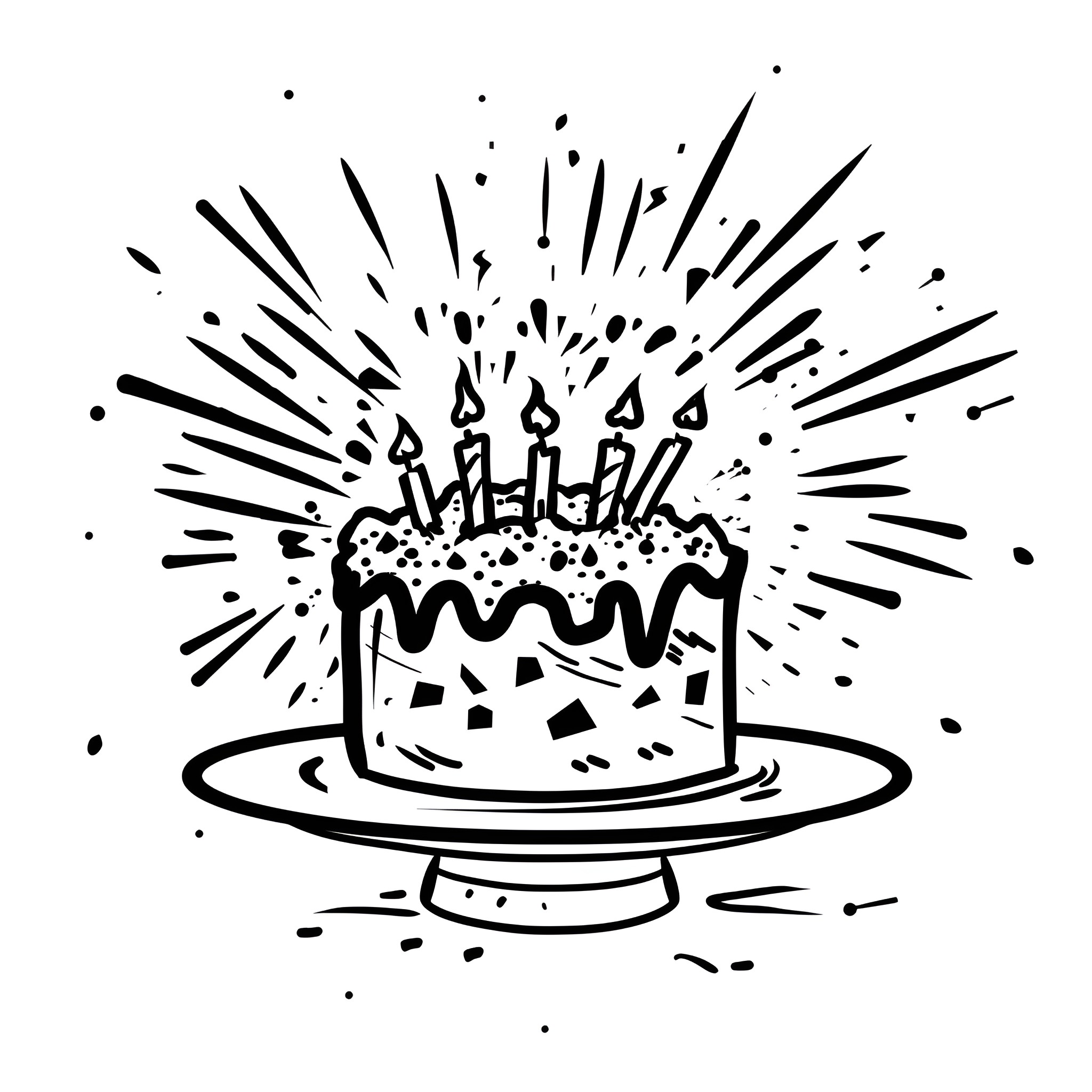 Happy Birthday celebration cake Drawing Idea (free black-and-white line drawing printable PDF for all, from beginners to advanced learners, including children, teens, adults, and seniors)