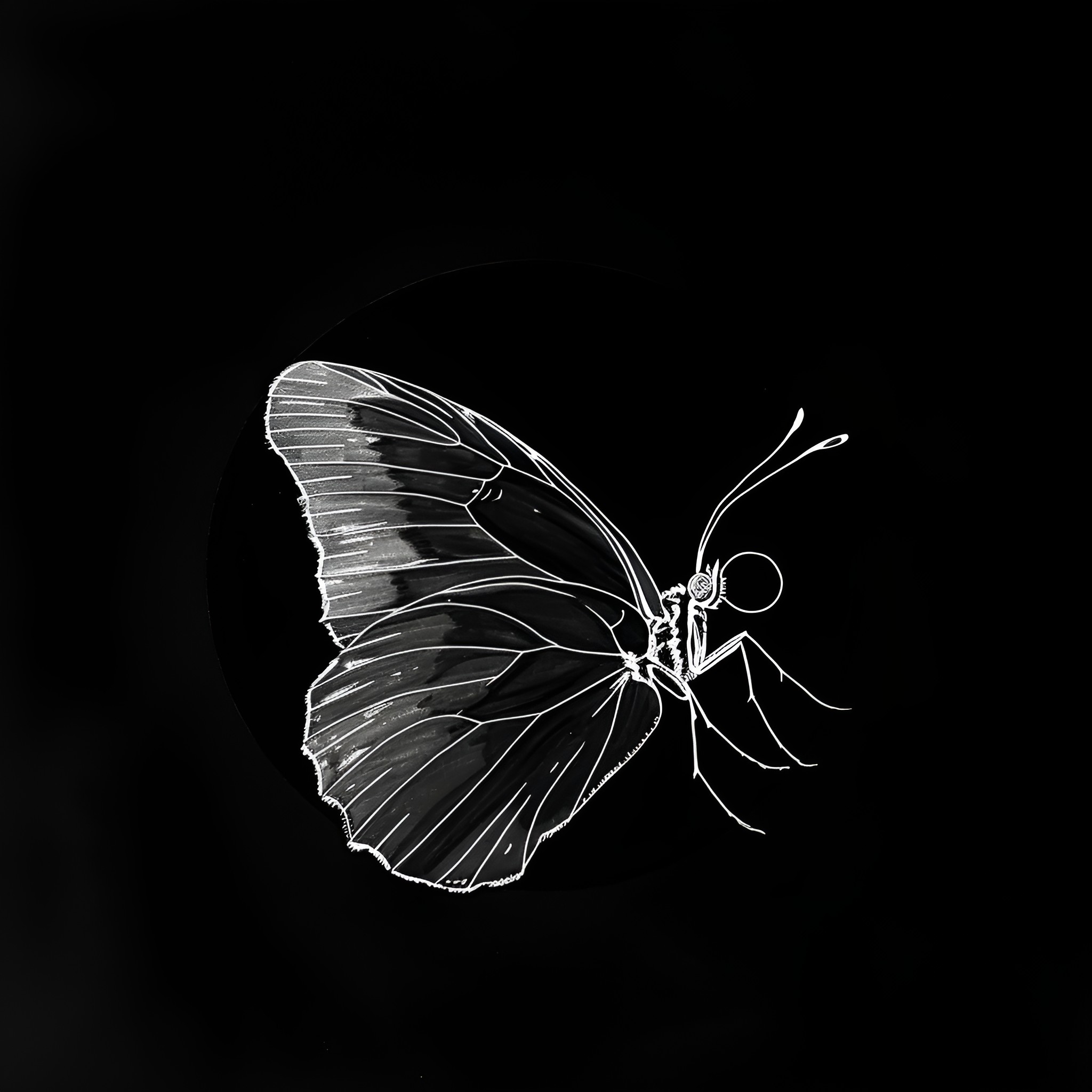 Butterfly silhouette in the dark Drawing Idea (free black-and-white line drawing printable PDF for all, from beginners to advanced learners, including children, teens, adults, and seniors)