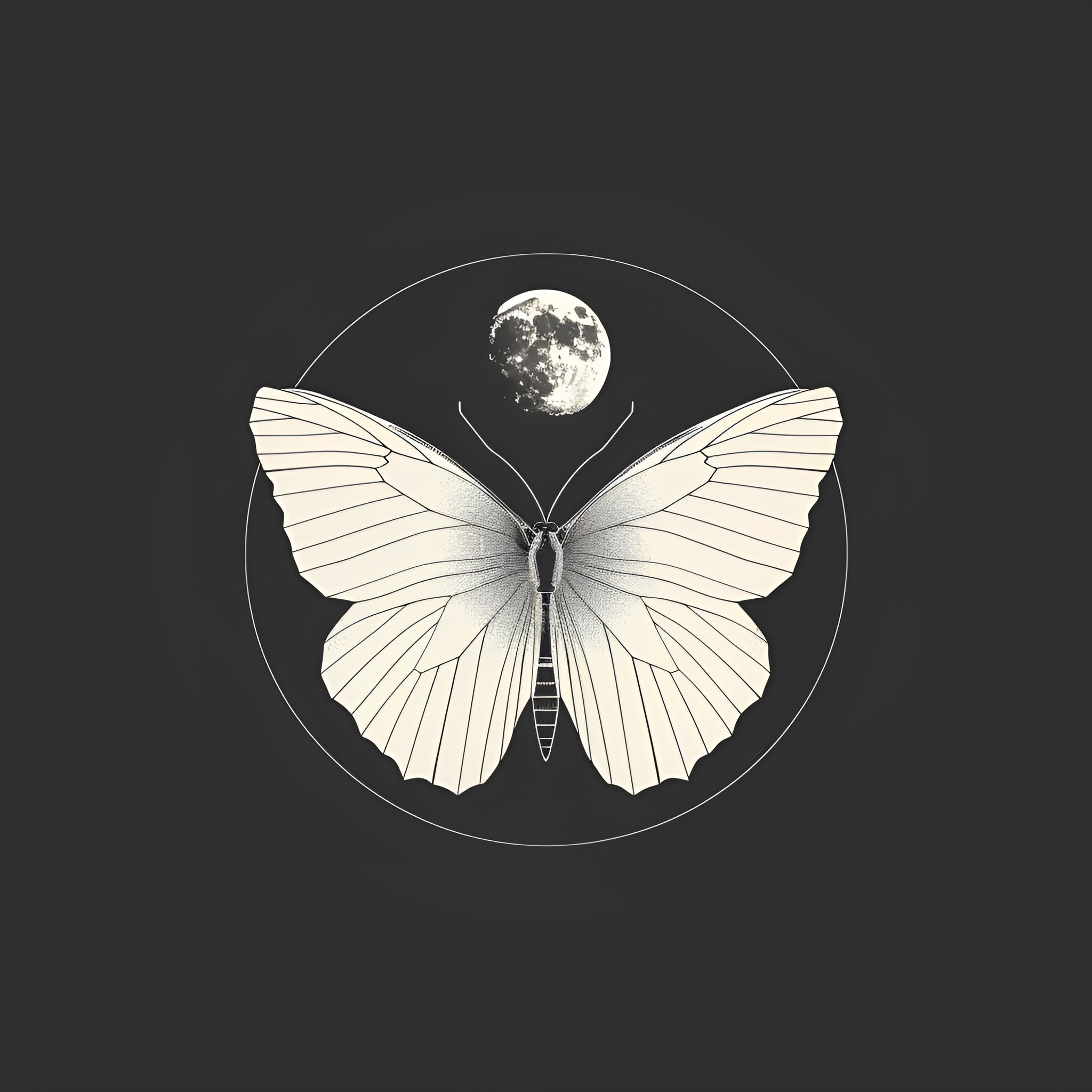 Butterfly soaring under the moon Drawing Idea (free black-and-white line drawing printable PDF for all, from beginners to advanced learners, including children, teens, adults, and seniors)