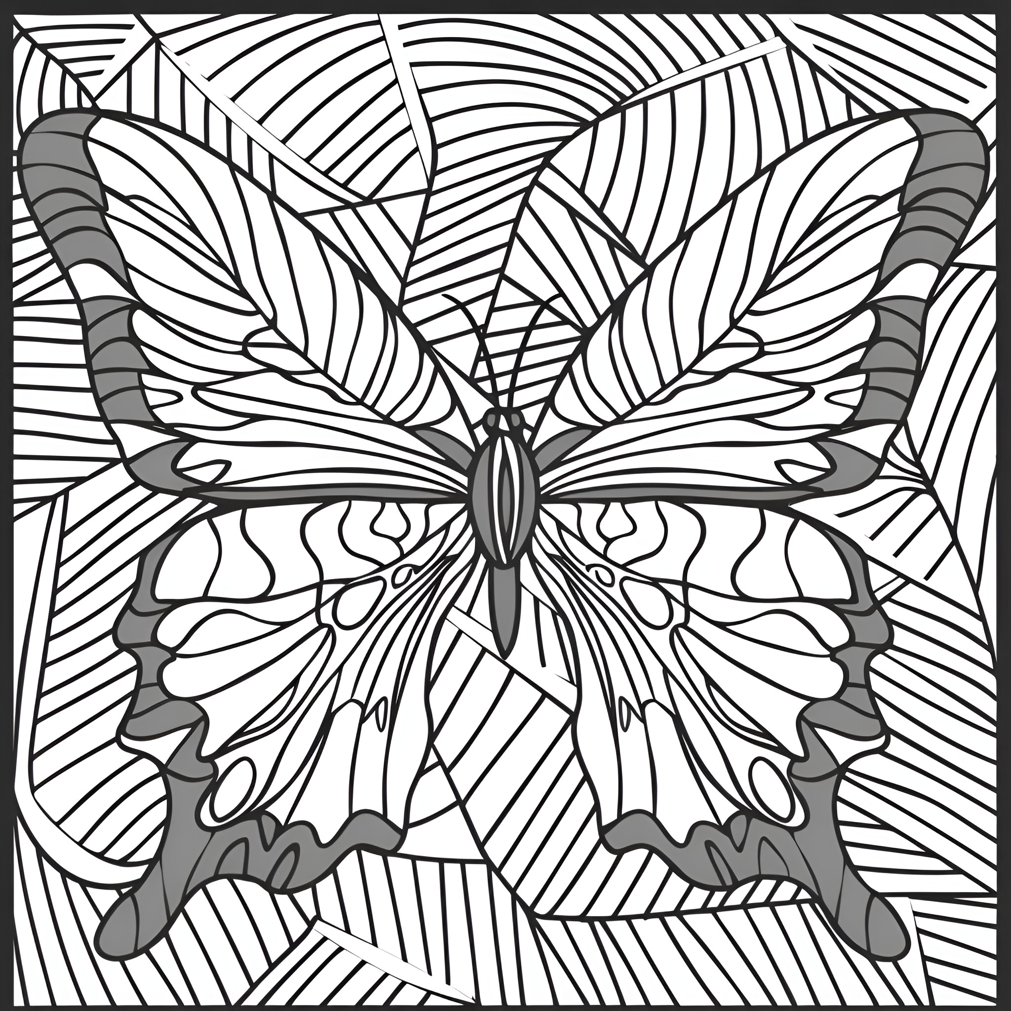 Butterfly's abstract geometric wings Drawing Idea (free black-and-white line drawing printable PDF for all, from beginners to advanced learners, including children, teens, adults, and seniors)
