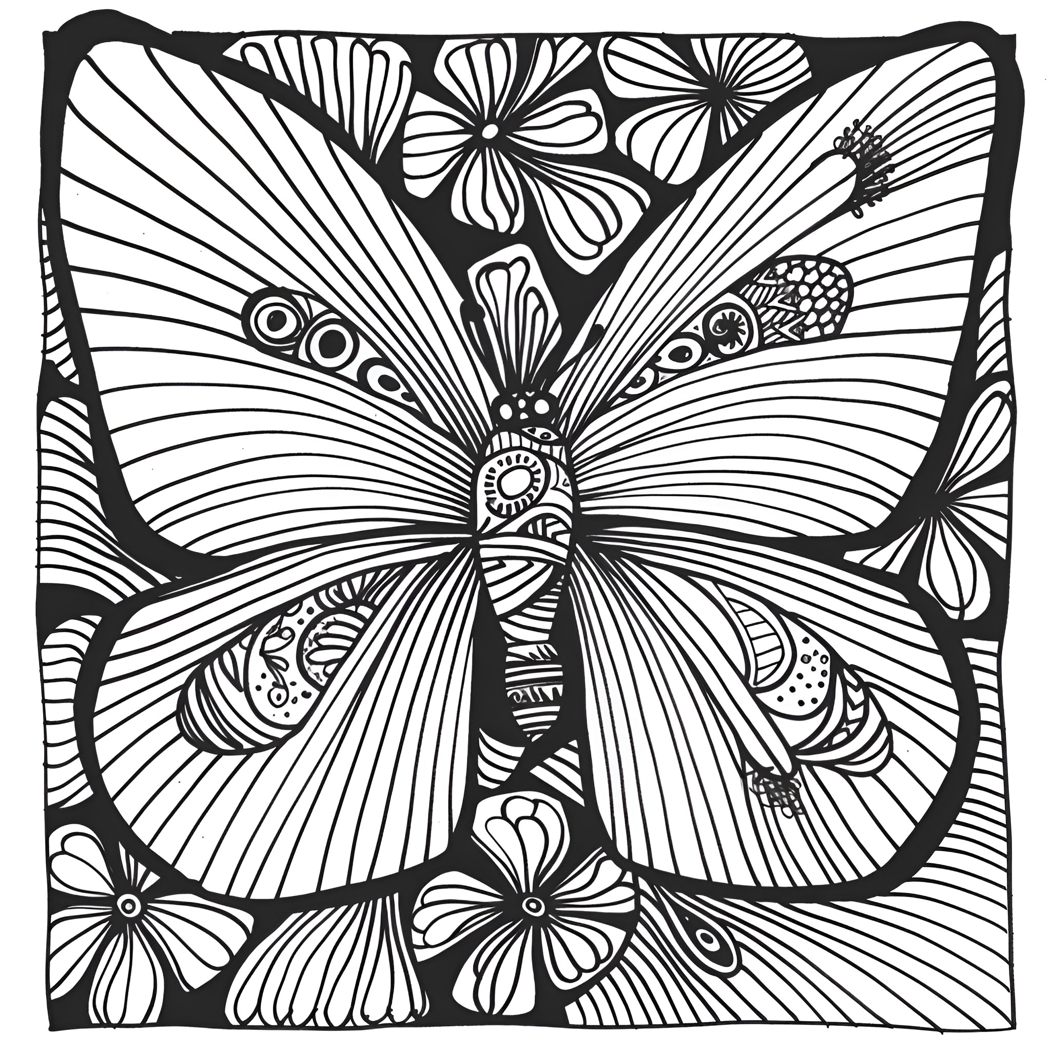 Butterfly patterned with intricate designs Drawing Idea (free black-and-white line drawing printable PDF for all, from beginners to advanced learners, including children, teens, adults, and seniors)
