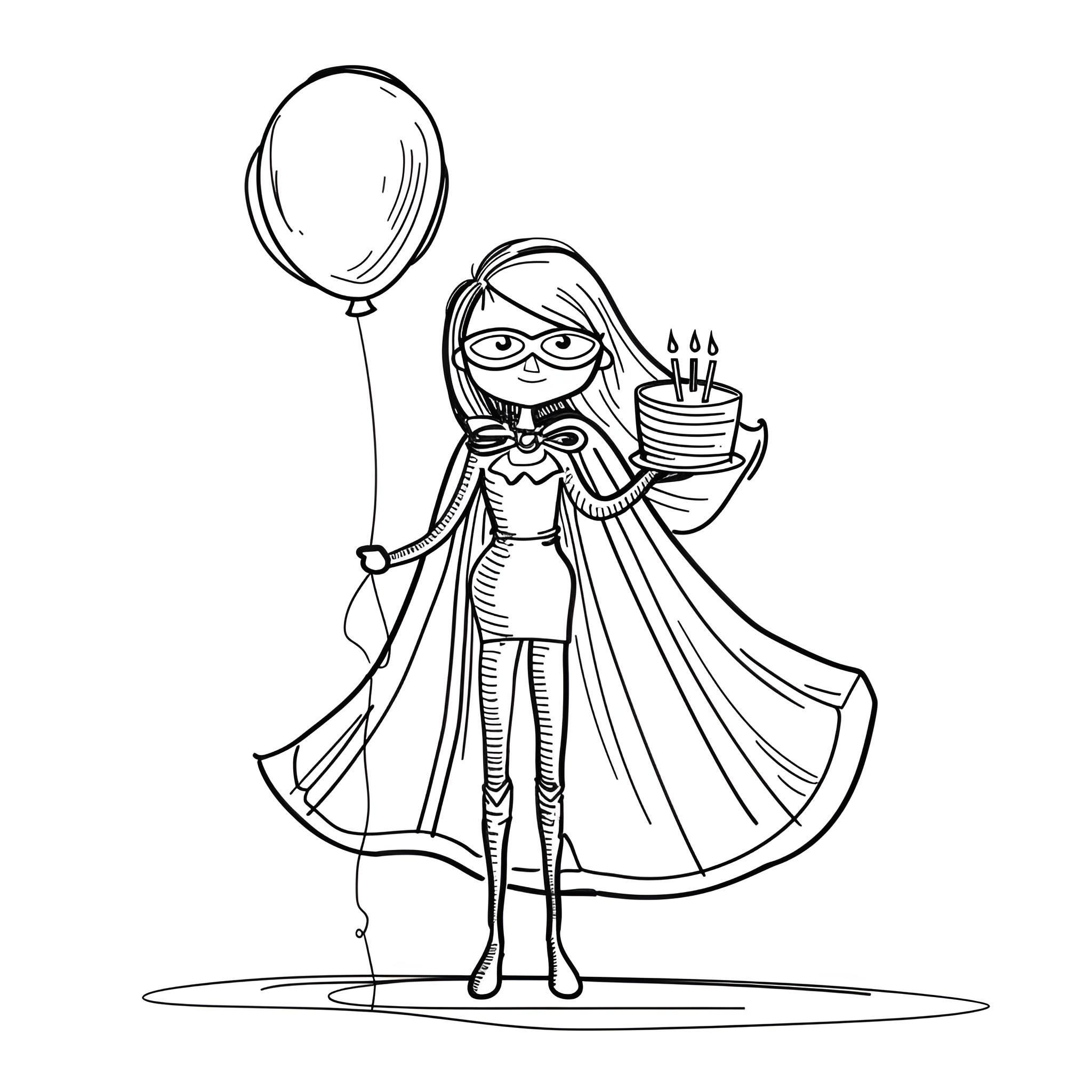 Happy Birthday party with a cheerful person Drawing Idea (free black-and-white line drawing printable PDF for all, from beginners to advanced learners, including children, teens, adults, and seniors)