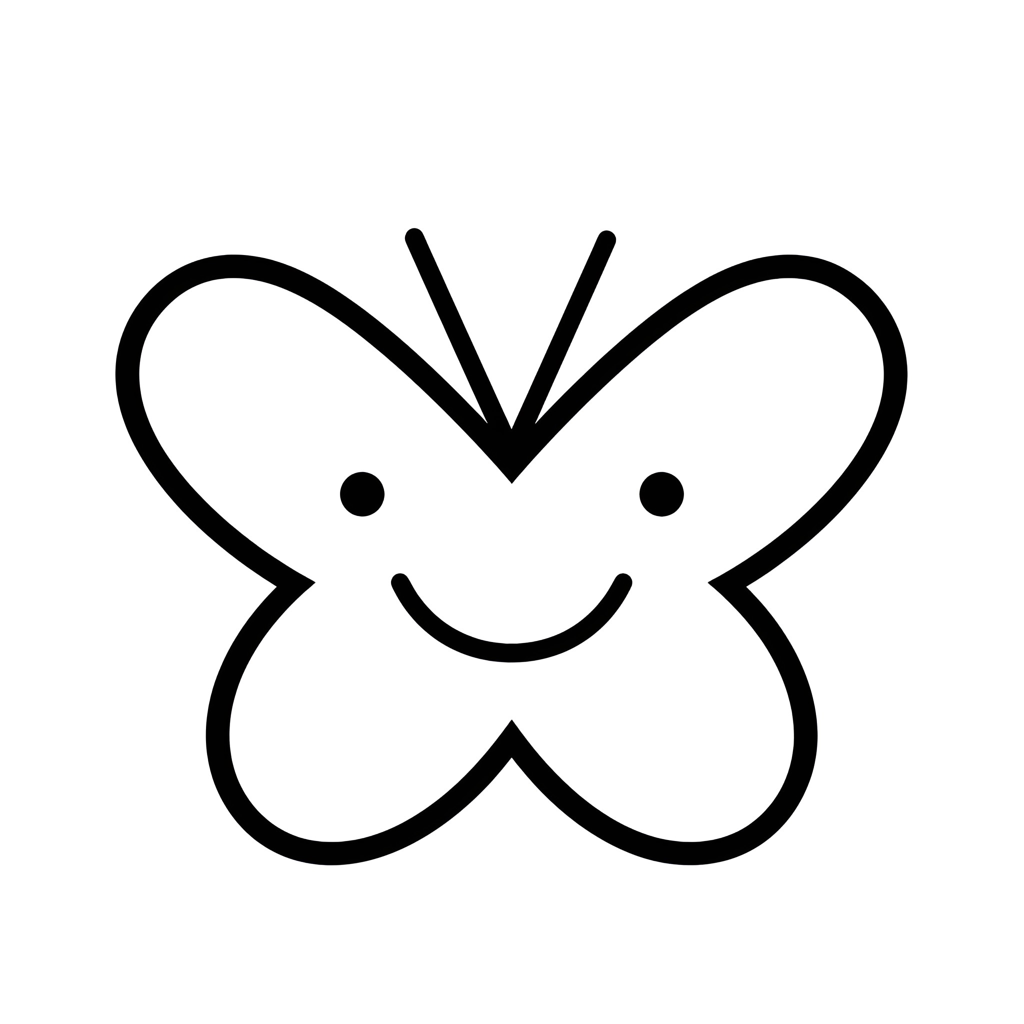 Butterfly with a happy expression Drawing Idea (free black-and-white line drawing printable PDF for all, from beginners to advanced learners, including children, teens, adults, and seniors)
