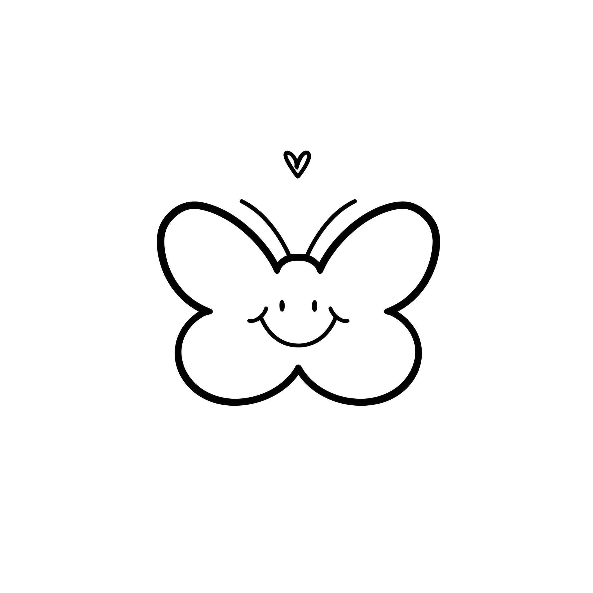 Butterfly with smiling face Drawing Idea (free black-and-white line drawing printable PDF for all, from beginners to advanced learners, including children, teens, adults, and seniors)
