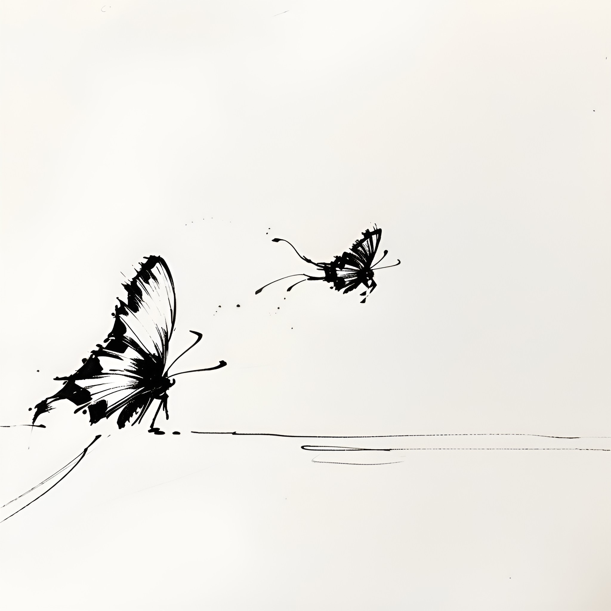 Butterfly Silhouettes in Flight Drawing Idea (free black-and-white line drawing printable PDF for all, from beginners to advanced learners, including children, teens, adults, and seniors)