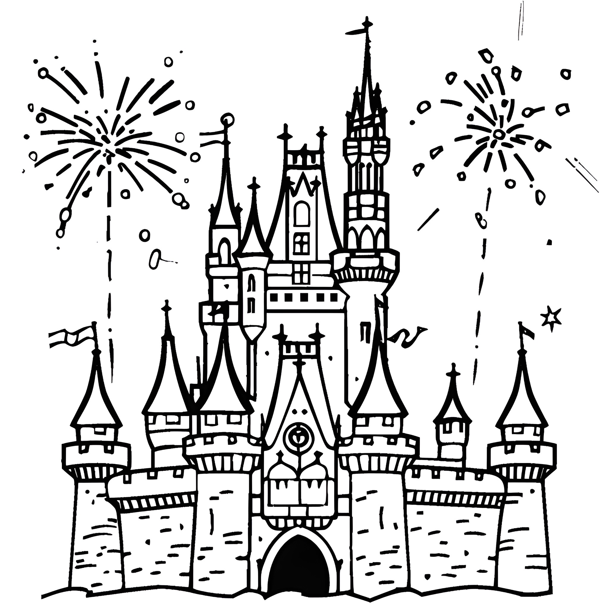 Happy Birthday Magical Castle Celebration Drawing Idea (free black-and-white line drawing printable PDF for all, from beginners to advanced learners, including children, teens, adults, and seniors)