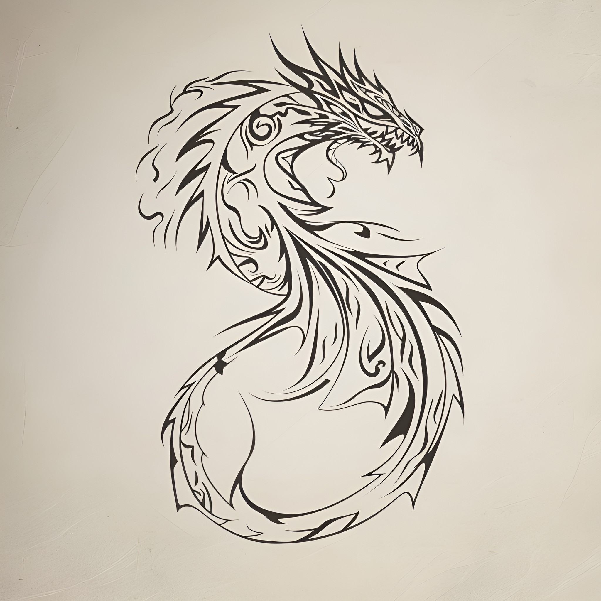 Dragon in ornate, fierce pose Drawing Idea (free black-and-white line drawing printable PDF for all, from beginners to advanced learners, including children, teens, adults, and seniors)