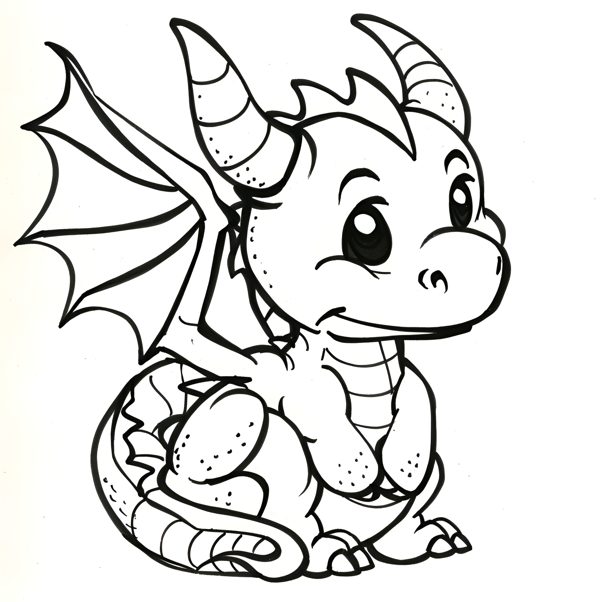 Dragon Hatchling Playfully Exploring Drawing Idea (free black-and-white line drawing printable PDF for all, from beginners to advanced learners, including children, teens, adults, and seniors)