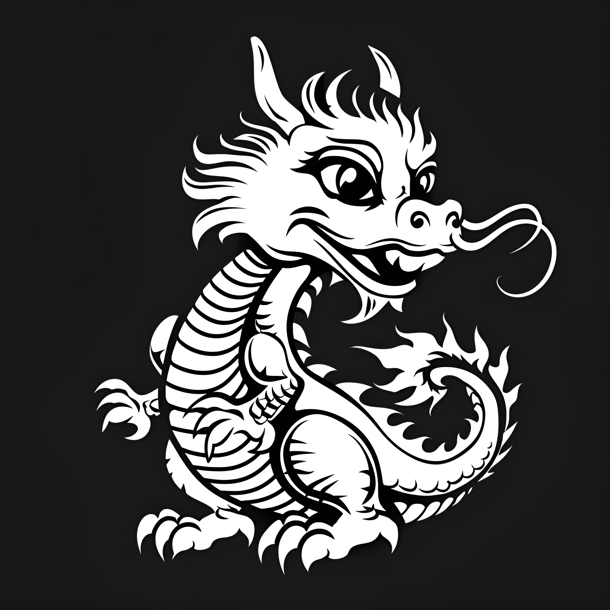Dragon with Expressive Design Drawing Idea (free black-and-white line drawing printable PDF for all, from beginners to advanced learners, including children, teens, adults, and seniors)