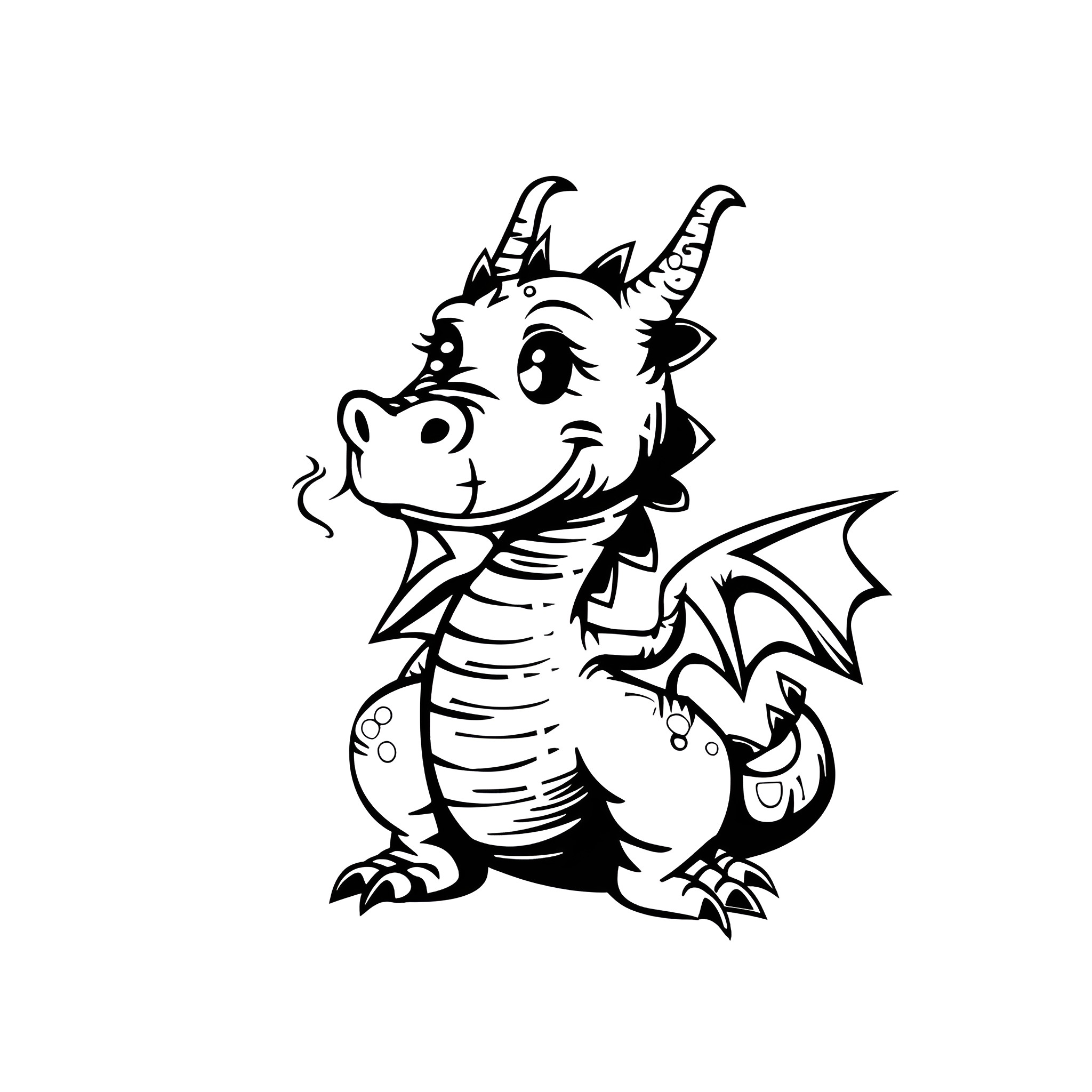 Dragon smiling and waving Drawing Idea (free black-and-white line drawing printable PDF for all, from beginners to advanced learners, including children, teens, adults, and seniors)