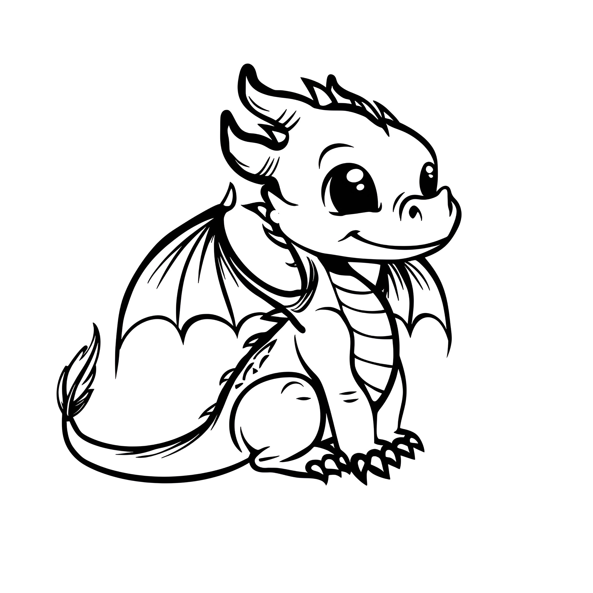 Dragon hatchling with expressive features Drawing Idea (free black-and-white line drawing printable PDF for all, from beginners to advanced learners, including children, teens, adults, and seniors)