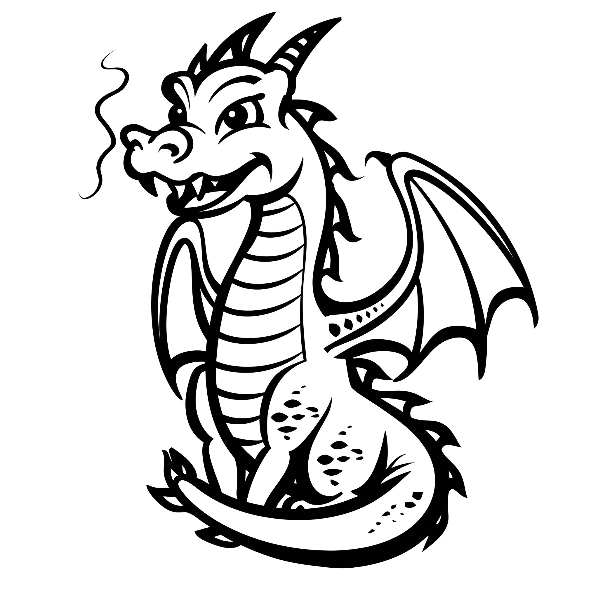 Dragon Silhouette Illustration Drawing Idea (free black-and-white line drawing printable PDF for all, from beginners to advanced learners, including children, teens, adults, and seniors)