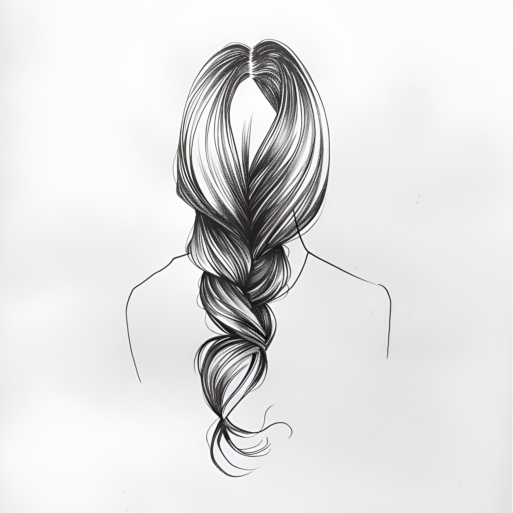 Hair flowing in a braided style Drawing Idea (free black-and-white line drawing printable PDF for all, from beginners to advanced learners, including children, teens, adults, and seniors)