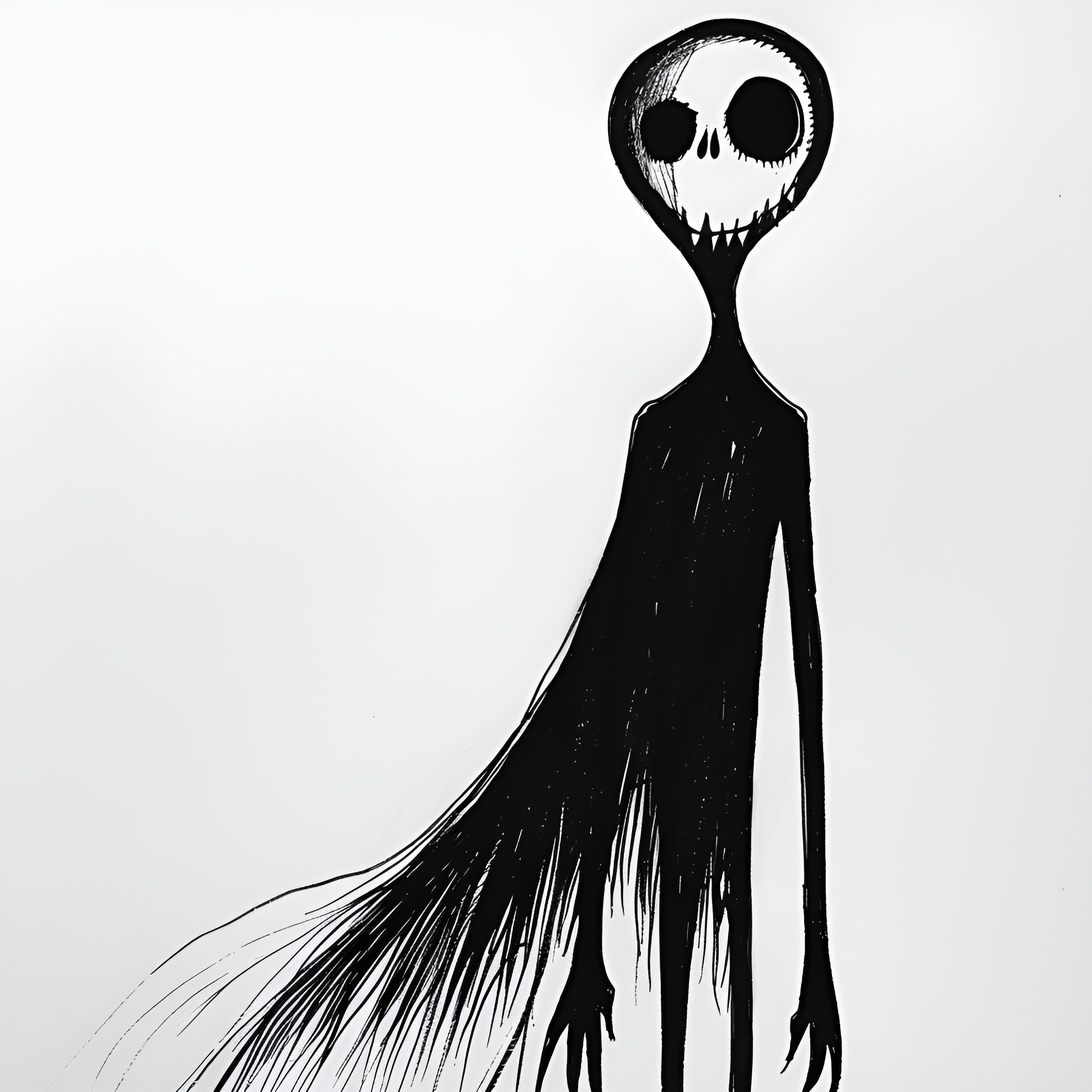 Creepy Haunting Spectre Lurking in the Shadows Drawing Idea (free black-and-white line drawing printable PDF for all, from beginners to advanced learners, including children, teens, adults, and seniors)