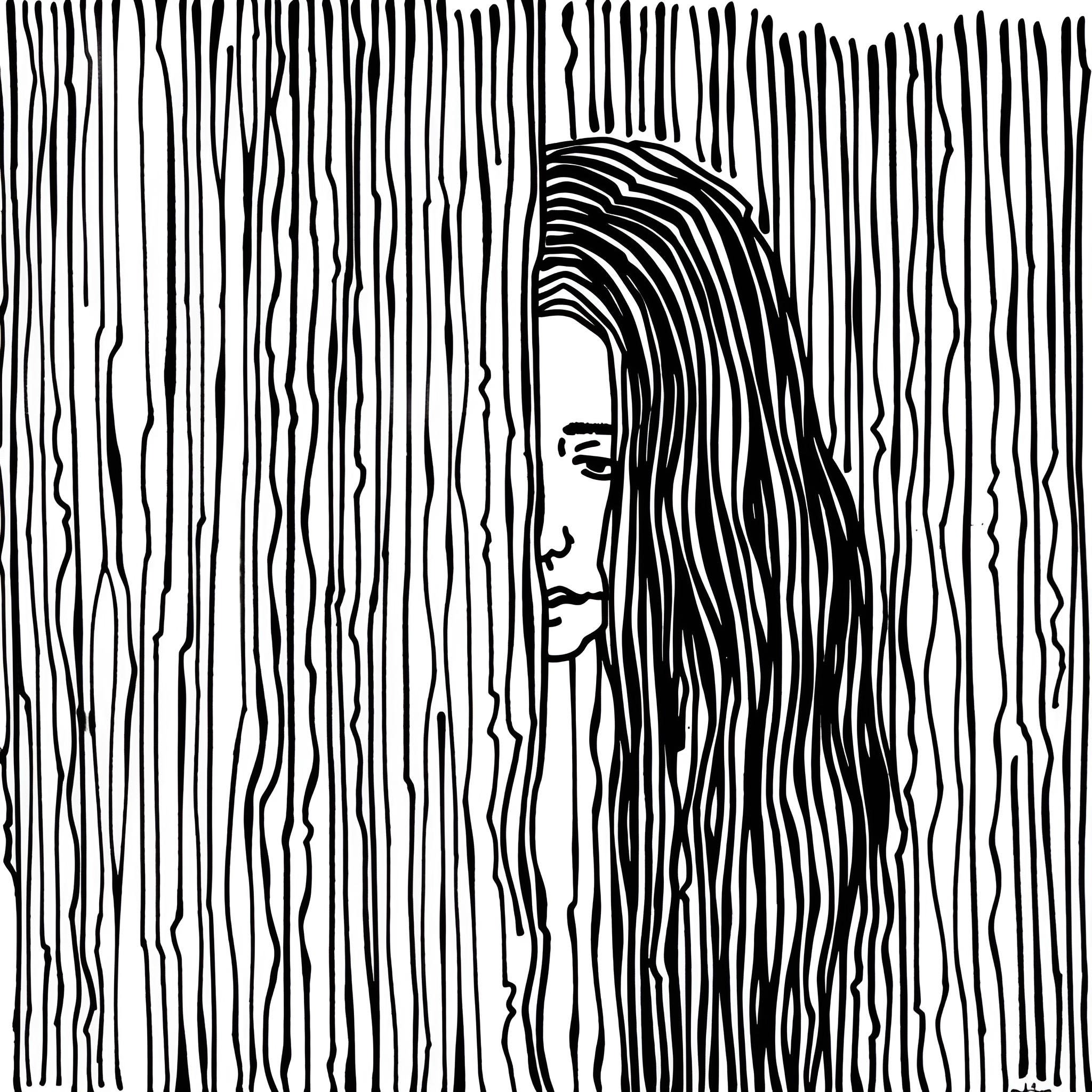 Hair veiled in shadows Drawing Idea (free black-and-white line drawing printable PDF for all, from beginners to advanced learners, including children, teens, adults, and seniors)