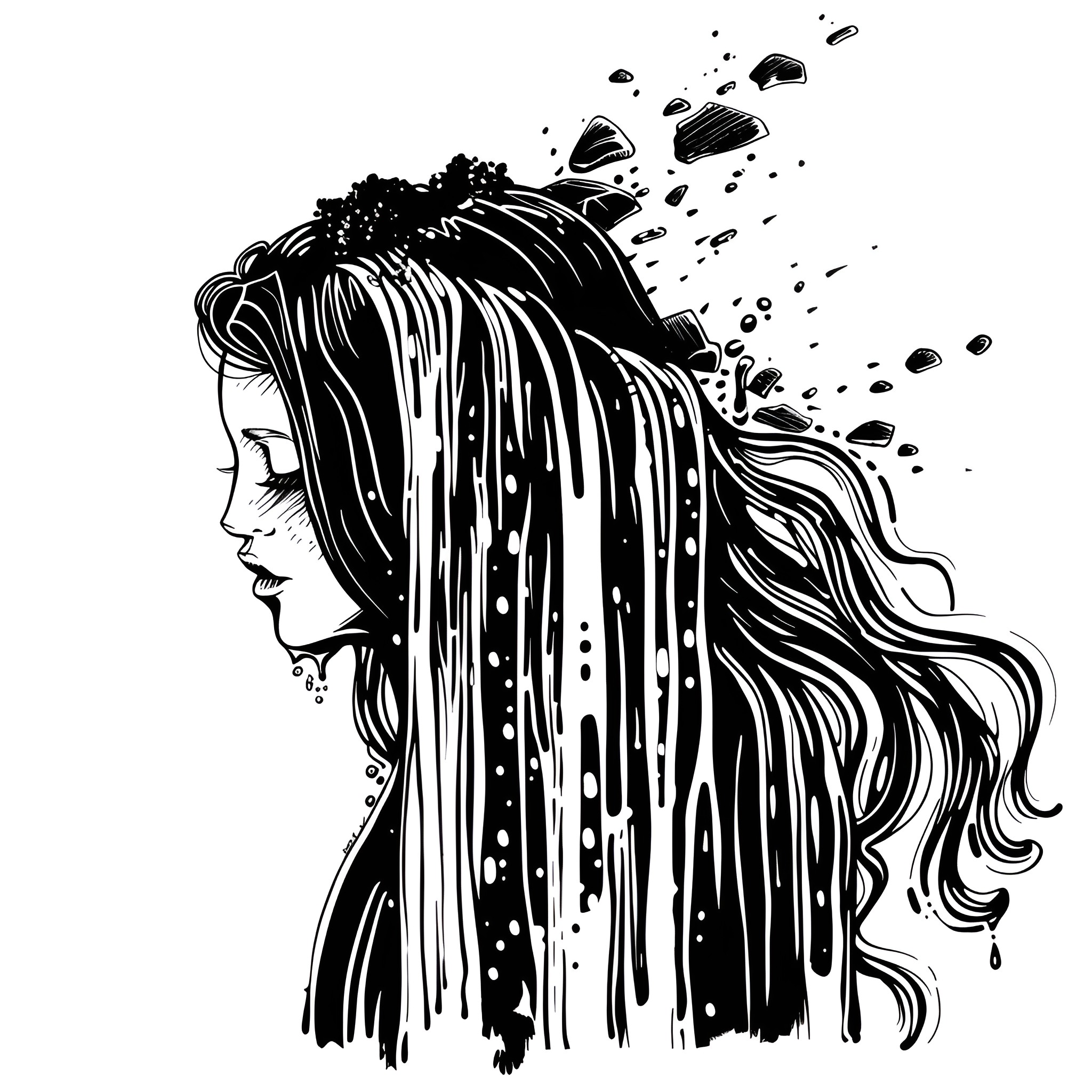Hair flowing in the wind Drawing Idea (free black-and-white line drawing printable PDF for all, from beginners to advanced learners, including children, teens, adults, and seniors)