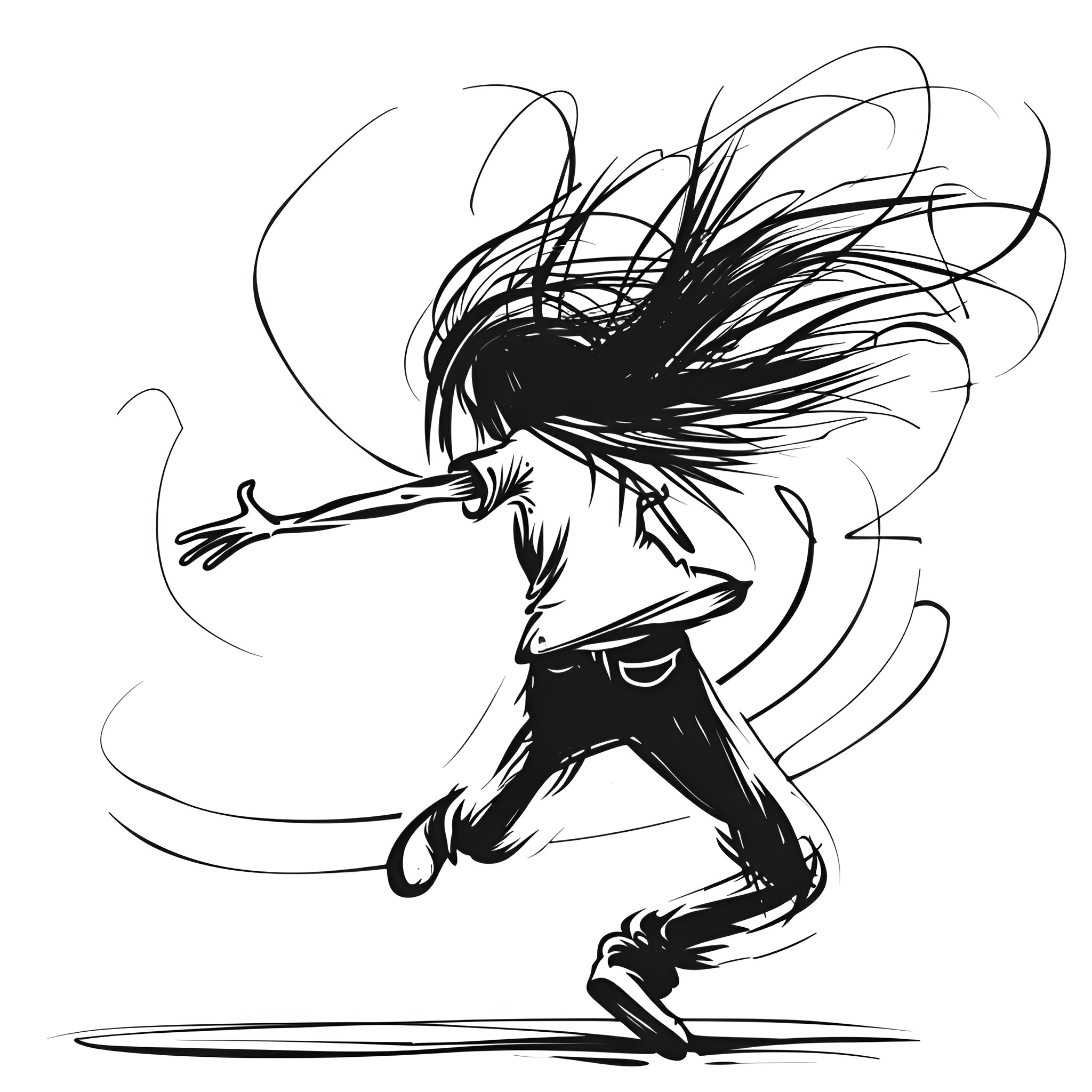 Hair-raising dance performance Drawing Idea (free black-and-white line drawing printable PDF for all, from beginners to advanced learners, including children, teens, adults, and seniors)