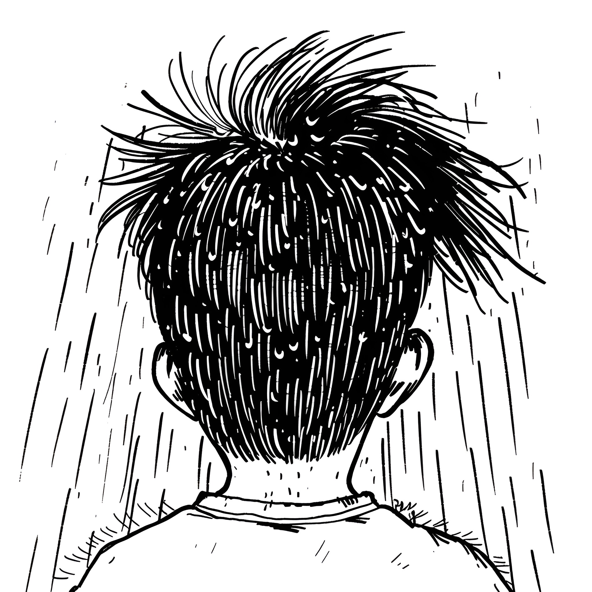 Hair in the Wind Drawing Idea (free black-and-white line drawing printable PDF for all, from beginners to advanced learners, including children, teens, adults, and seniors)