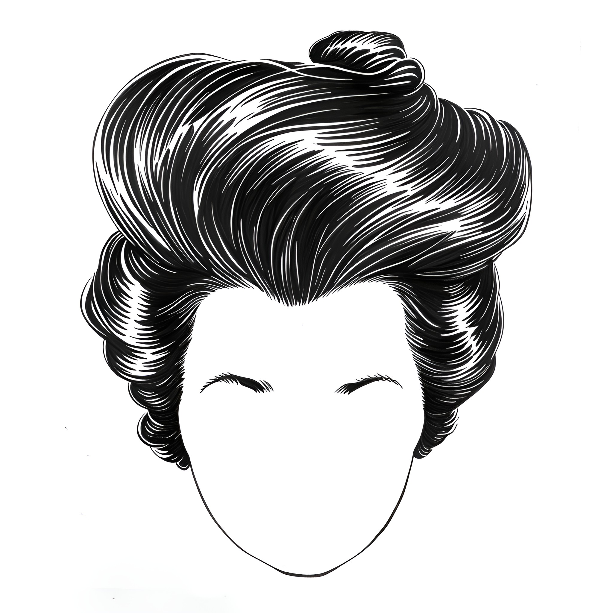 Hair styled in an extravagant updo Drawing Idea (free black-and-white line drawing printable PDF for all, from beginners to advanced learners, including children, teens, adults, and seniors)