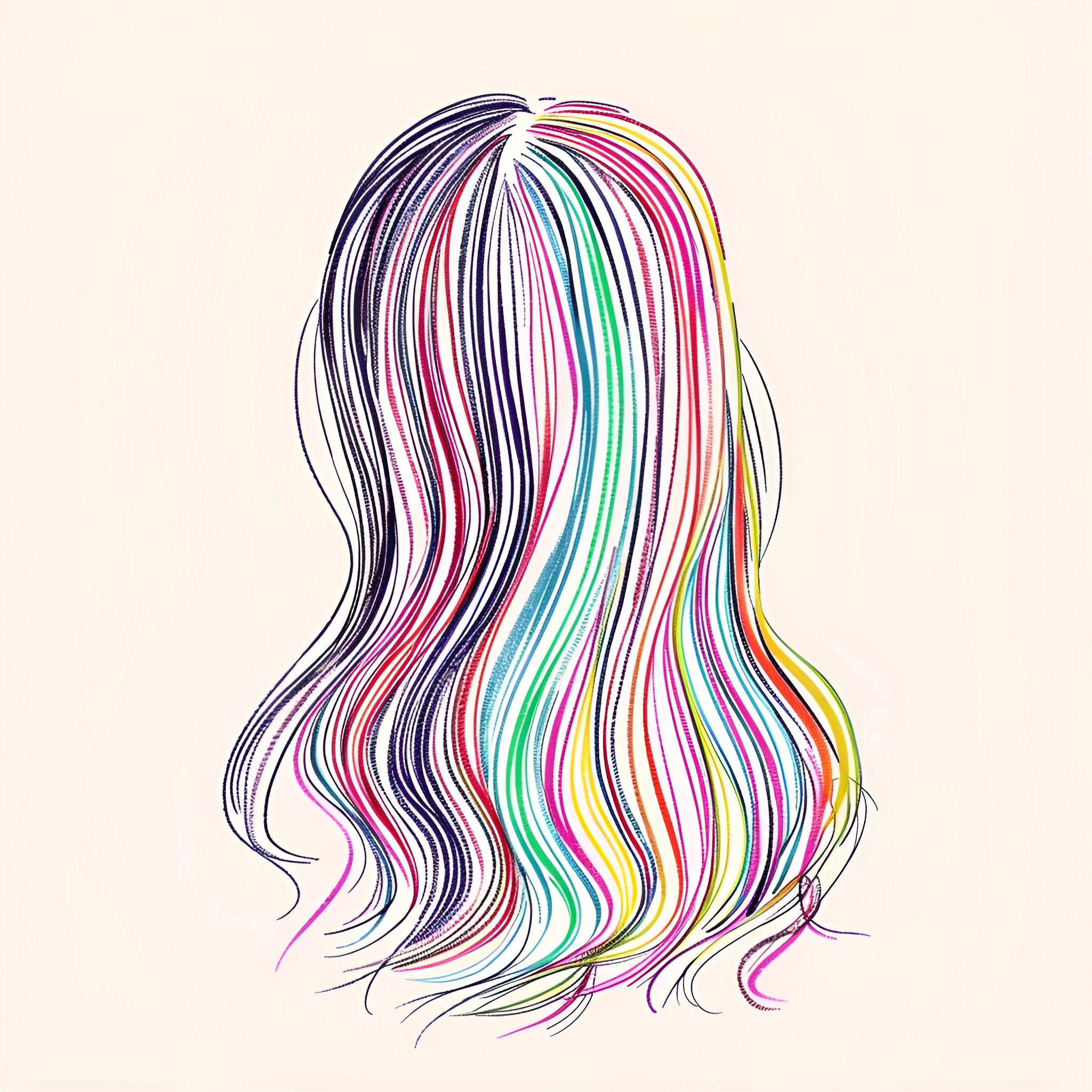 Hair of Vibrant Hues and Flowing Locks Drawing Idea (free black-and-white line drawing printable PDF for all, from beginners to advanced learners, including children, teens, adults, and seniors)