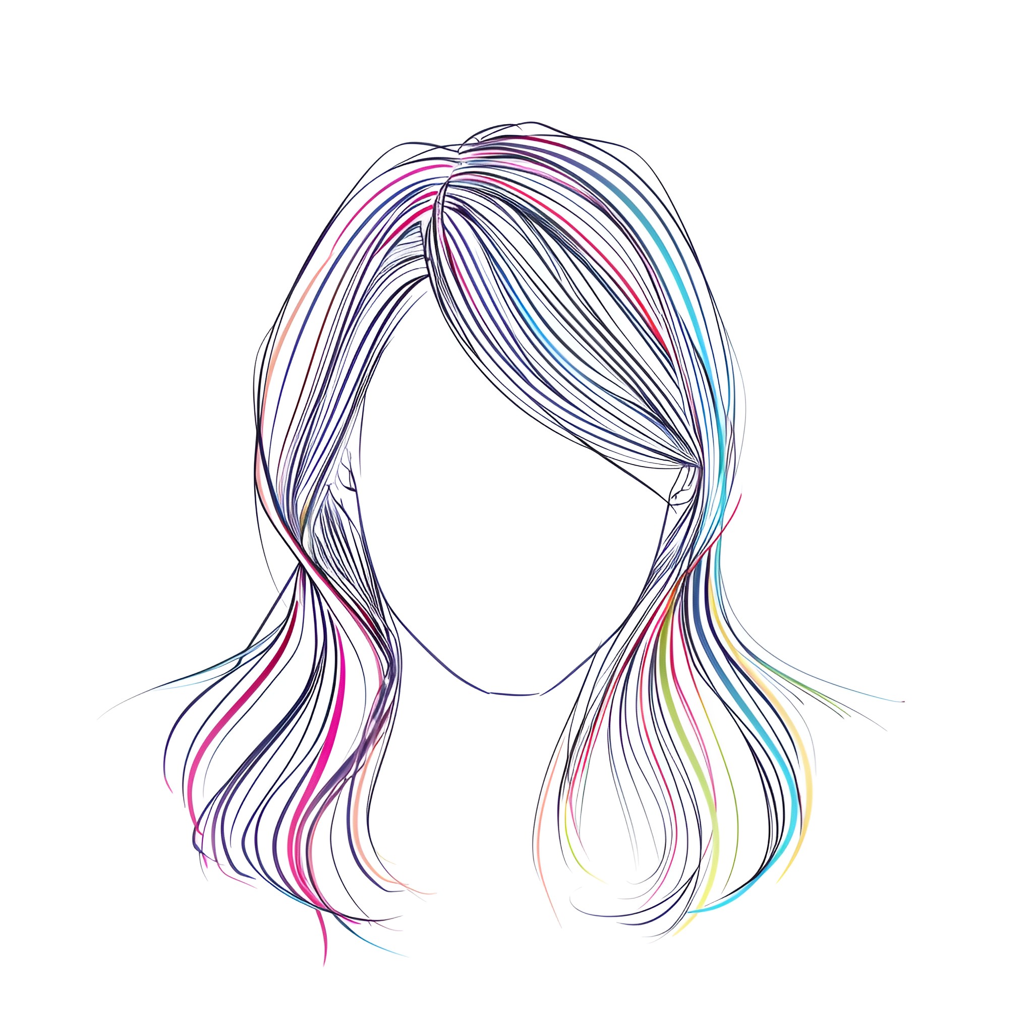 Hair flowing with vibrant strands Drawing Idea (free black-and-white line drawing printable PDF for all, from beginners to advanced learners, including children, teens, adults, and seniors)