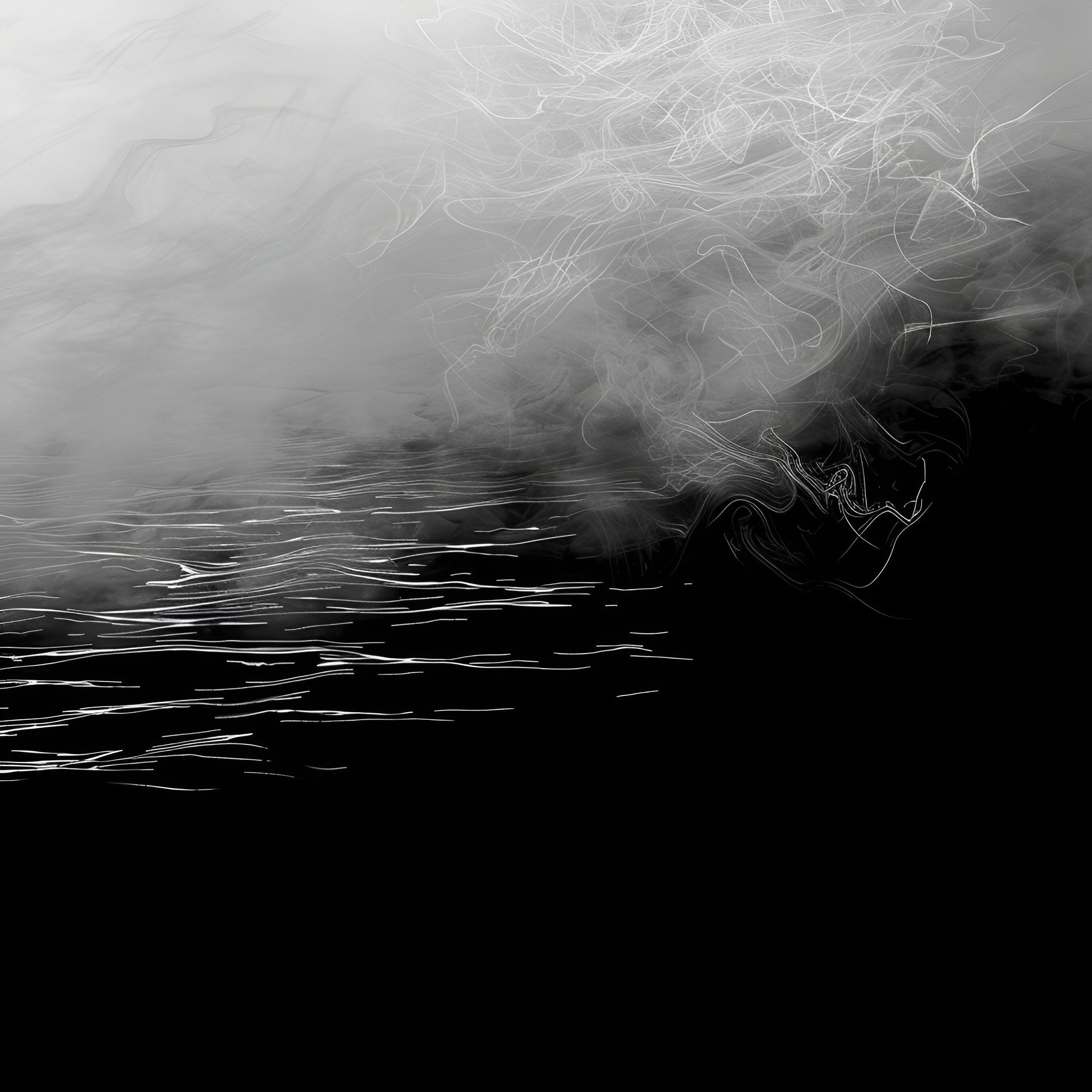 Creepy Haunting Mist over Dark Waters Drawing Idea (free black-and-white line drawing printable PDF for all, from beginners to advanced learners, including children, teens, adults, and seniors)
