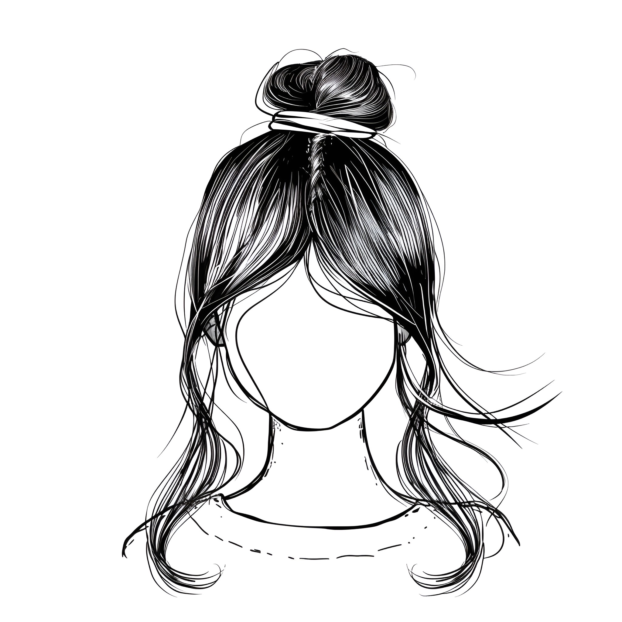 Hair flowing gracefully in the wind Drawing Idea (free black-and-white line drawing printable PDF for all, from beginners to advanced learners, including children, teens, adults, and seniors)