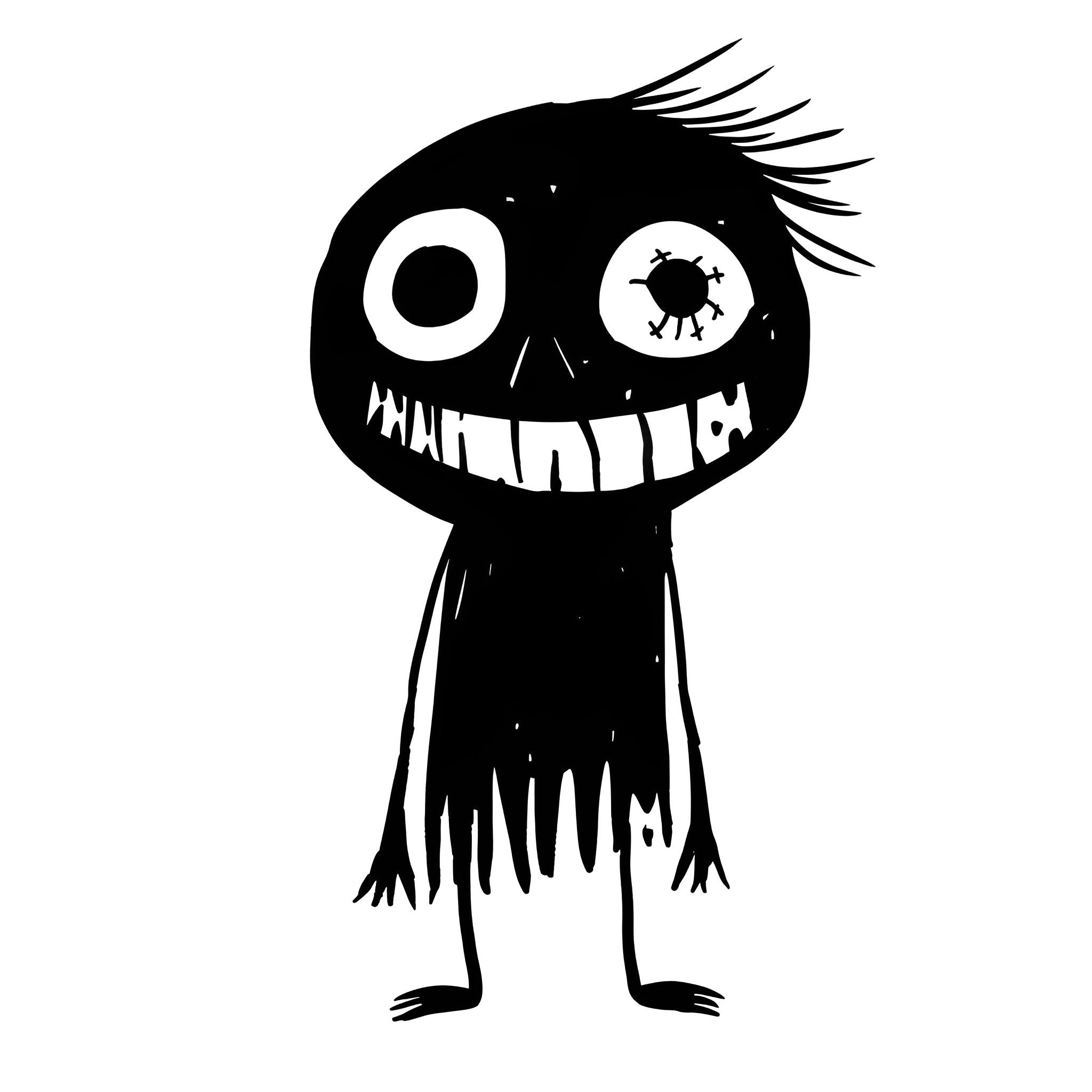 Scary Unusual Monster Creature Drawing Idea (free black-and-white line drawing printable PDF for all, from beginners to advanced learners, including children, teens, adults, and seniors)