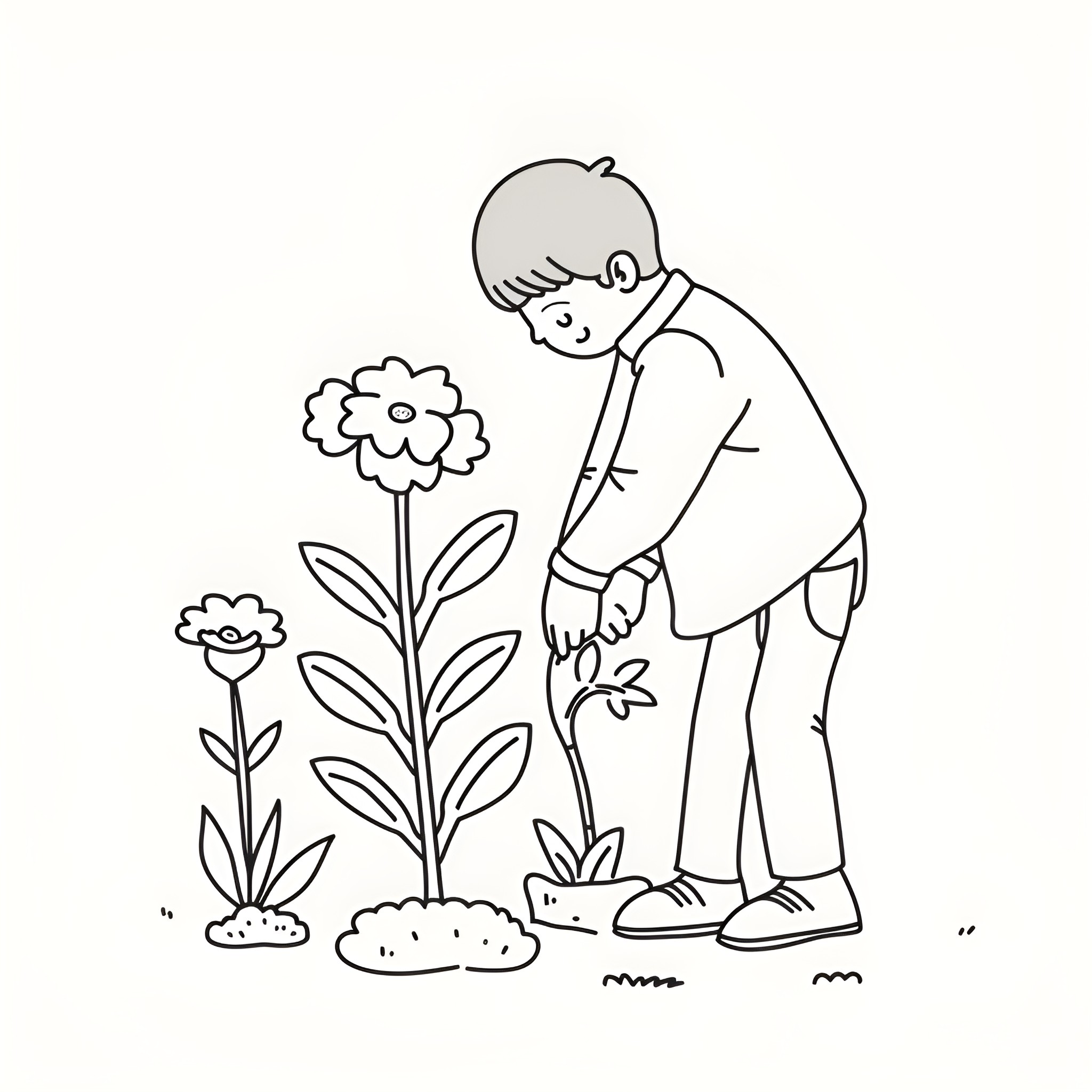 Mother's Day gardening with love Drawing Idea (free black-and-white line drawing printable PDF for all, from beginners to advanced learners, including children, teens, adults, and seniors)