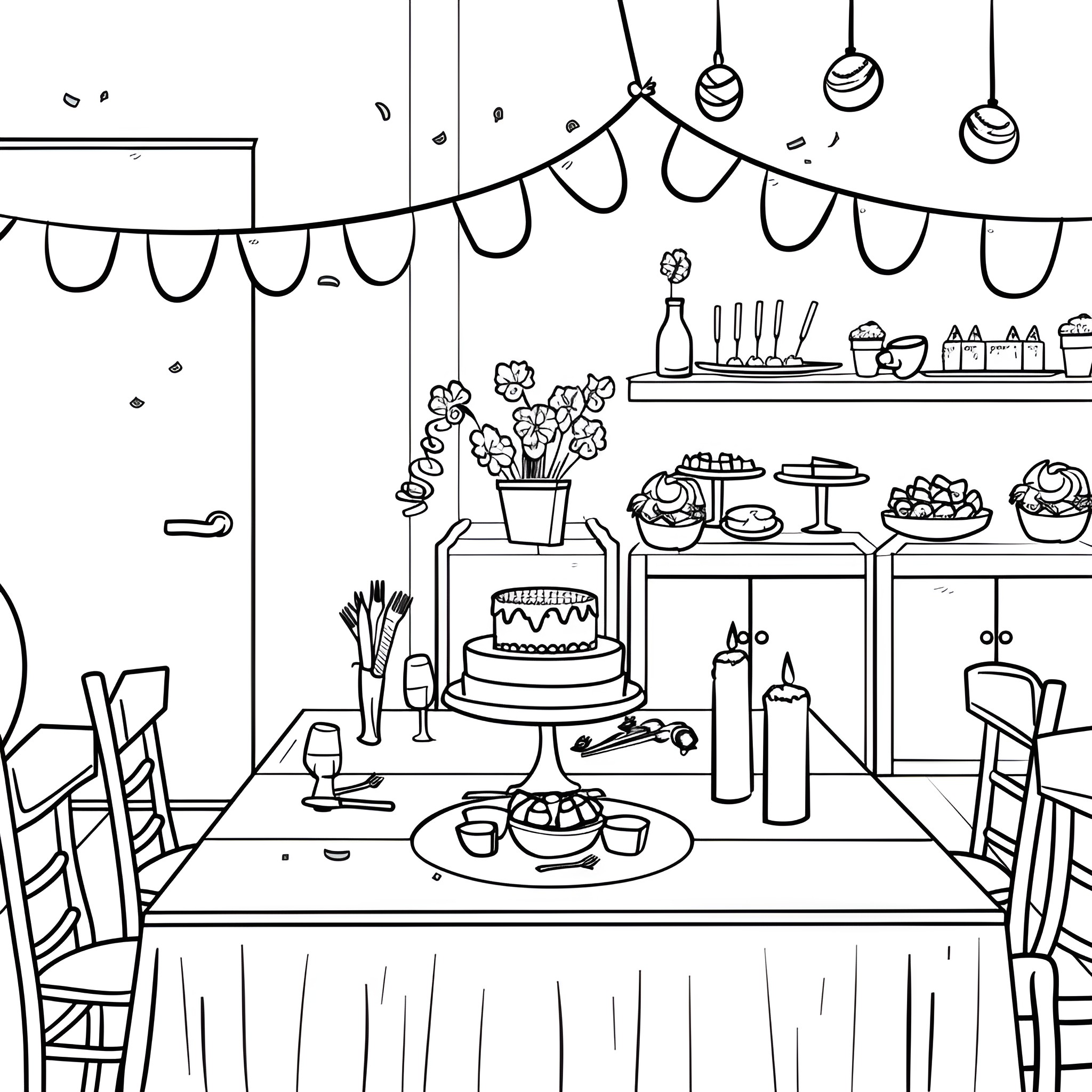 Mother's Day celebration with homemade treats Drawing Idea (free black-and-white line drawing printable PDF for all, from beginners to advanced learners, including children, teens, adults, and seniors)