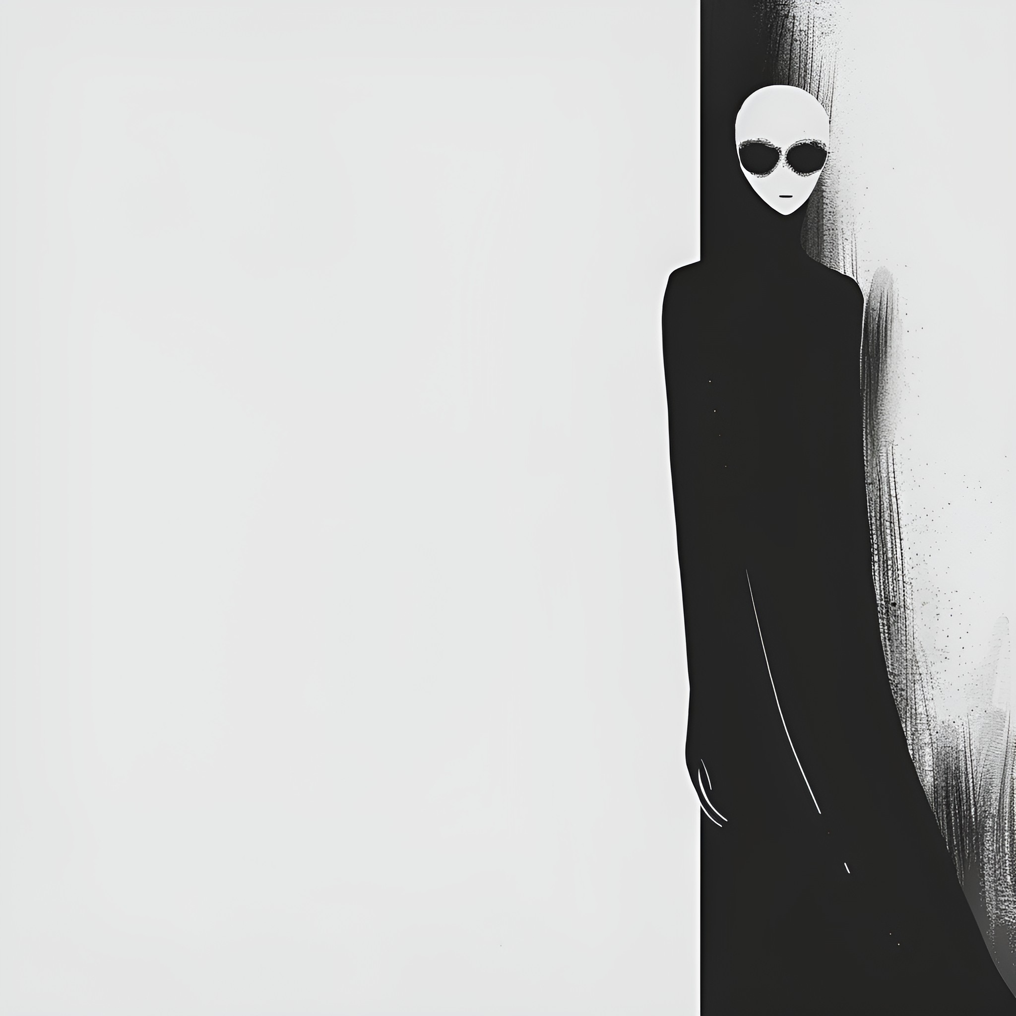 Scary Alien Figure Lurking in the Shadows Drawing Idea (free black-and-white line drawing printable PDF for all, from beginners to advanced learners, including children, teens, adults, and seniors)