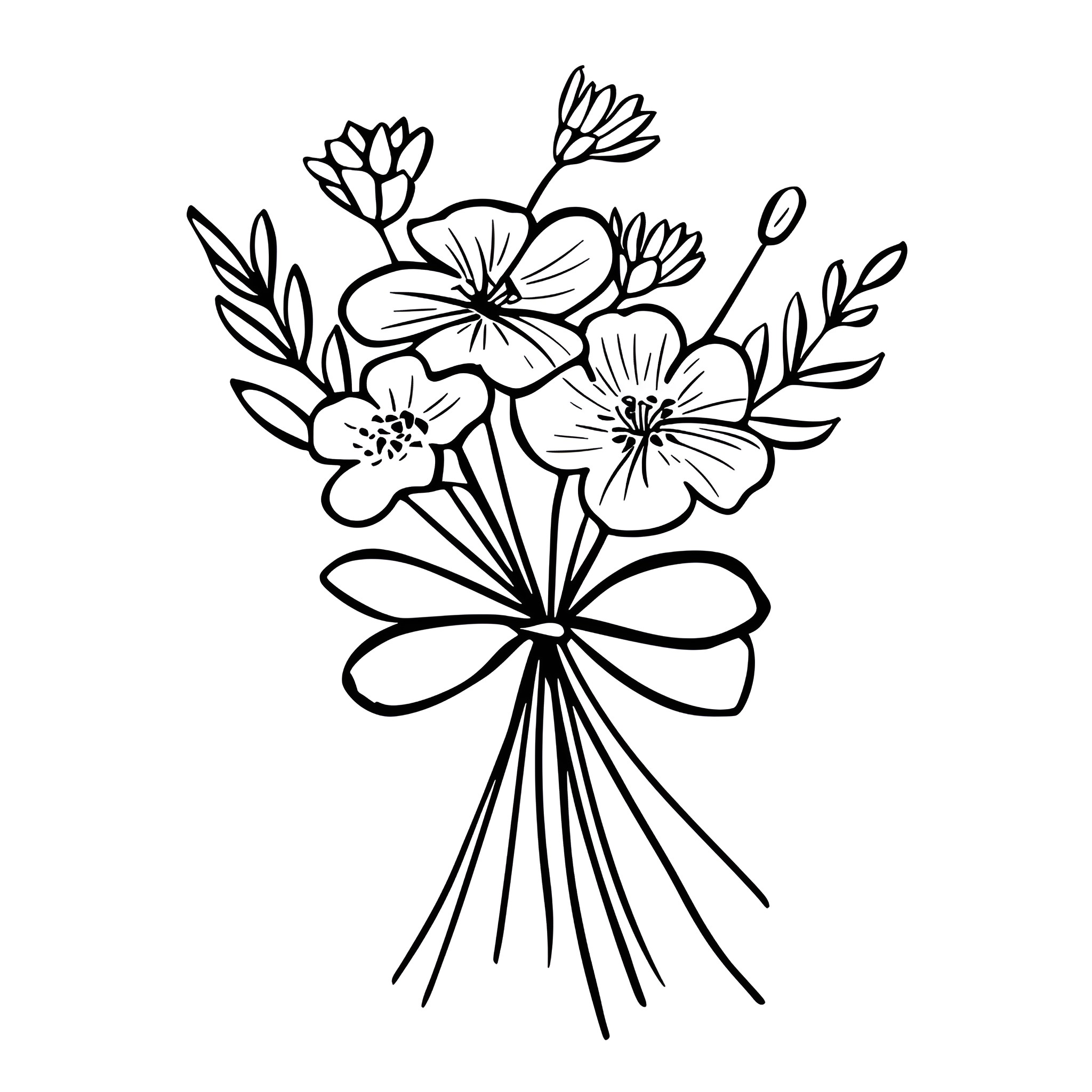 Mother's Day Floral Bouquet Celebration Drawing Idea (free black-and-white line drawing printable PDF for all, from beginners to advanced learners, including children, teens, adults, and seniors)