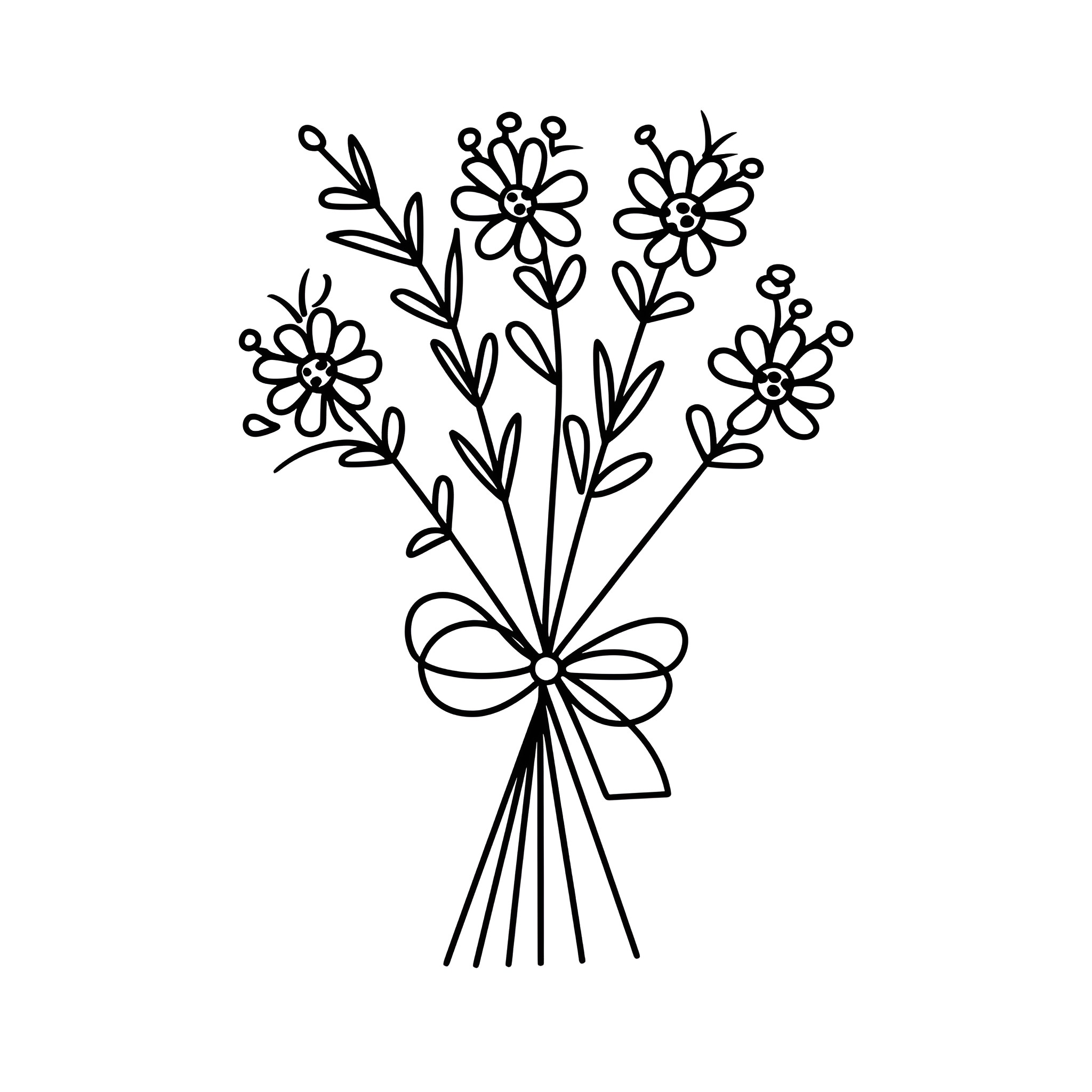 Mother's Day floral bouquet Drawing Idea (free black-and-white line drawing printable PDF for all, from beginners to advanced learners, including children, teens, adults, and seniors)