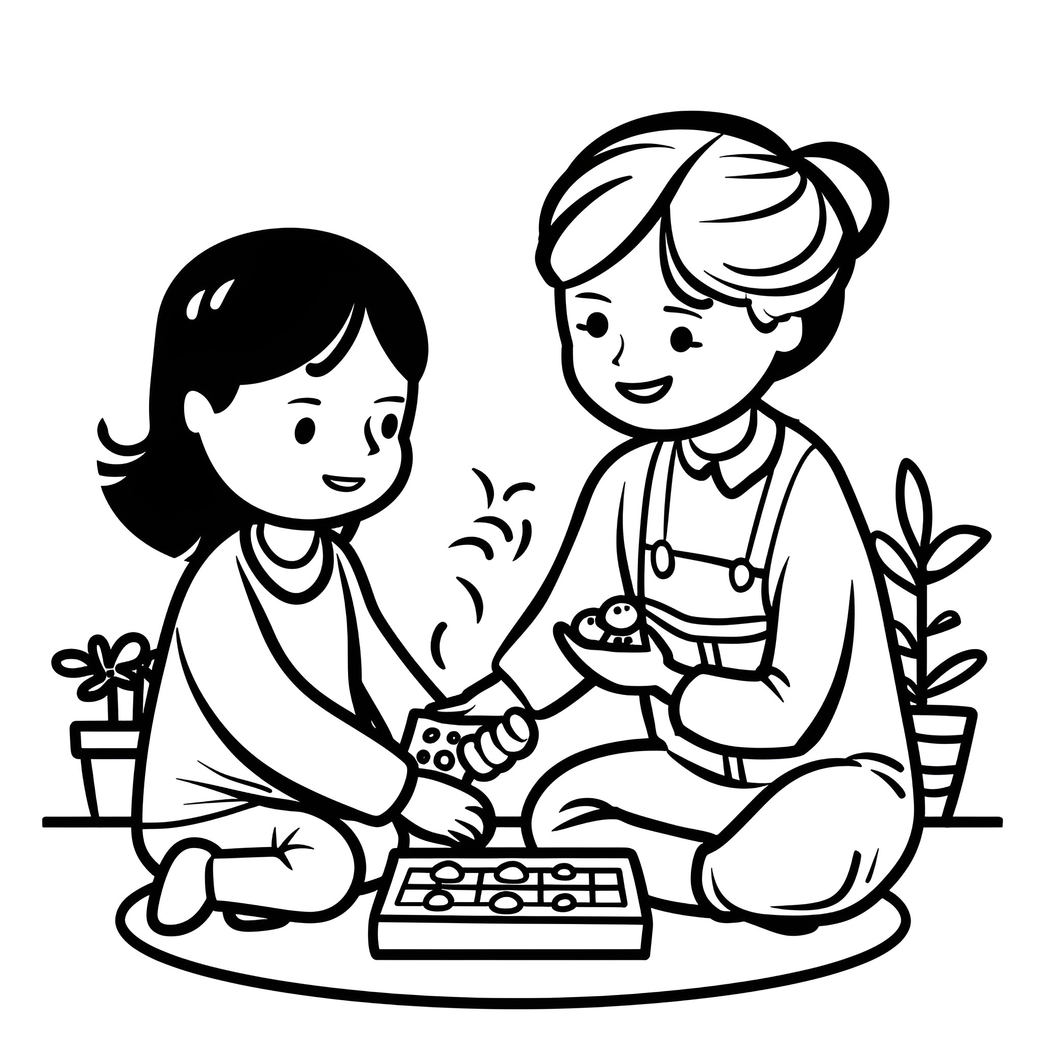 Mother's Day bonding time with daughter Drawing Idea (free black-and-white line drawing printable PDF for all, from beginners to advanced learners, including children, teens, adults, and seniors)