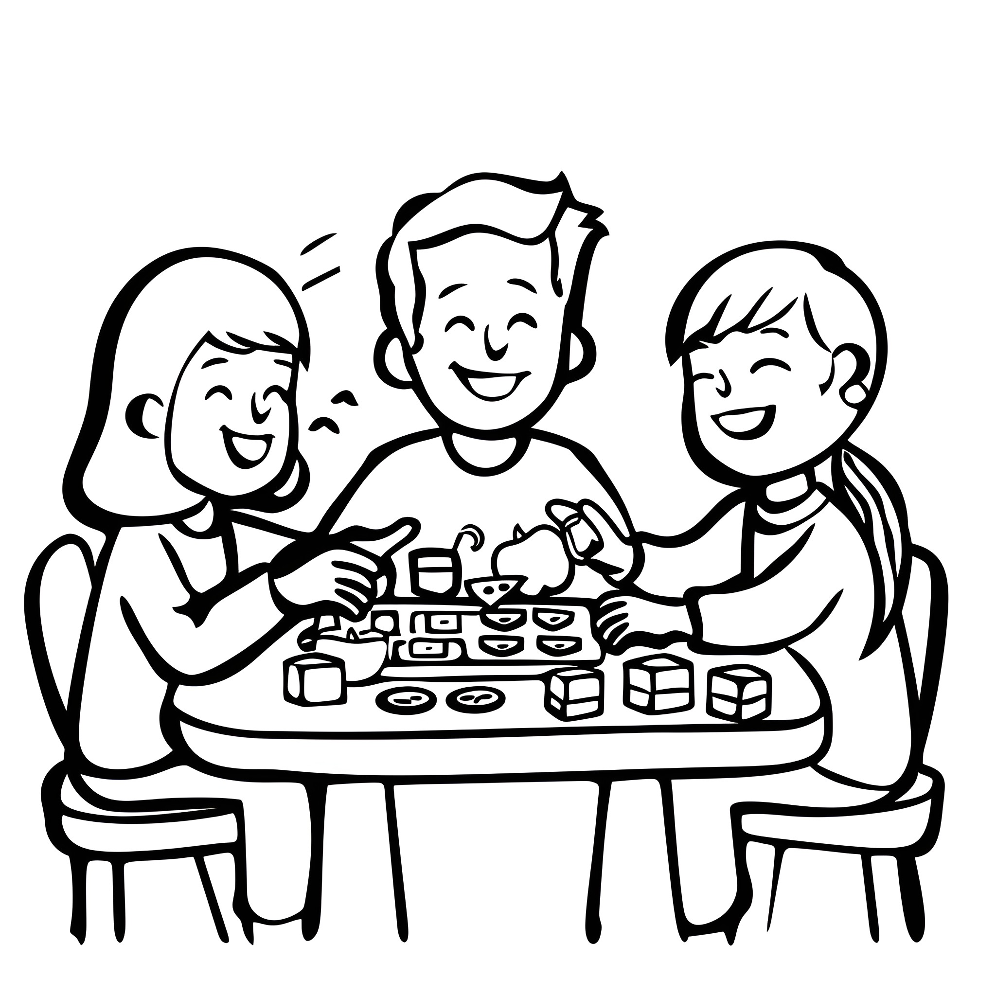 Thanksgiving family enjoying a meal together Drawing Idea (free black-and-white line drawing printable PDF for all, from beginners to advanced learners, including children, teens, adults, and seniors)