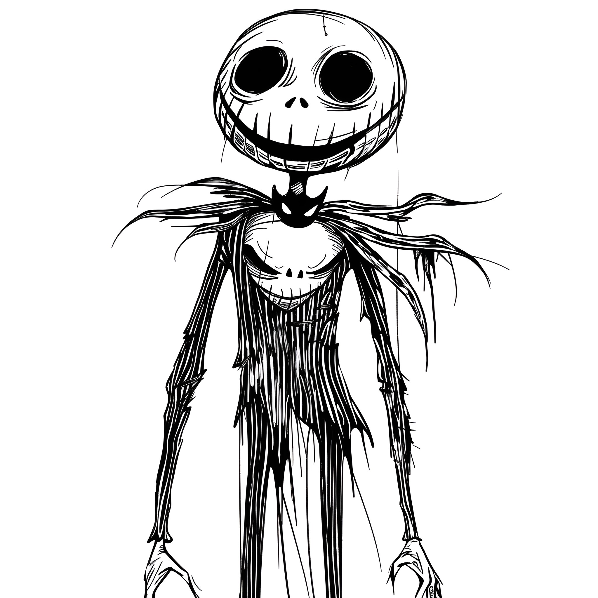 Scary Skeletal Creature with Unsettling Expression Drawing Idea (free black-and-white line drawing printable PDF for all, from beginners to advanced learners, including children, teens, adults, and seniors)