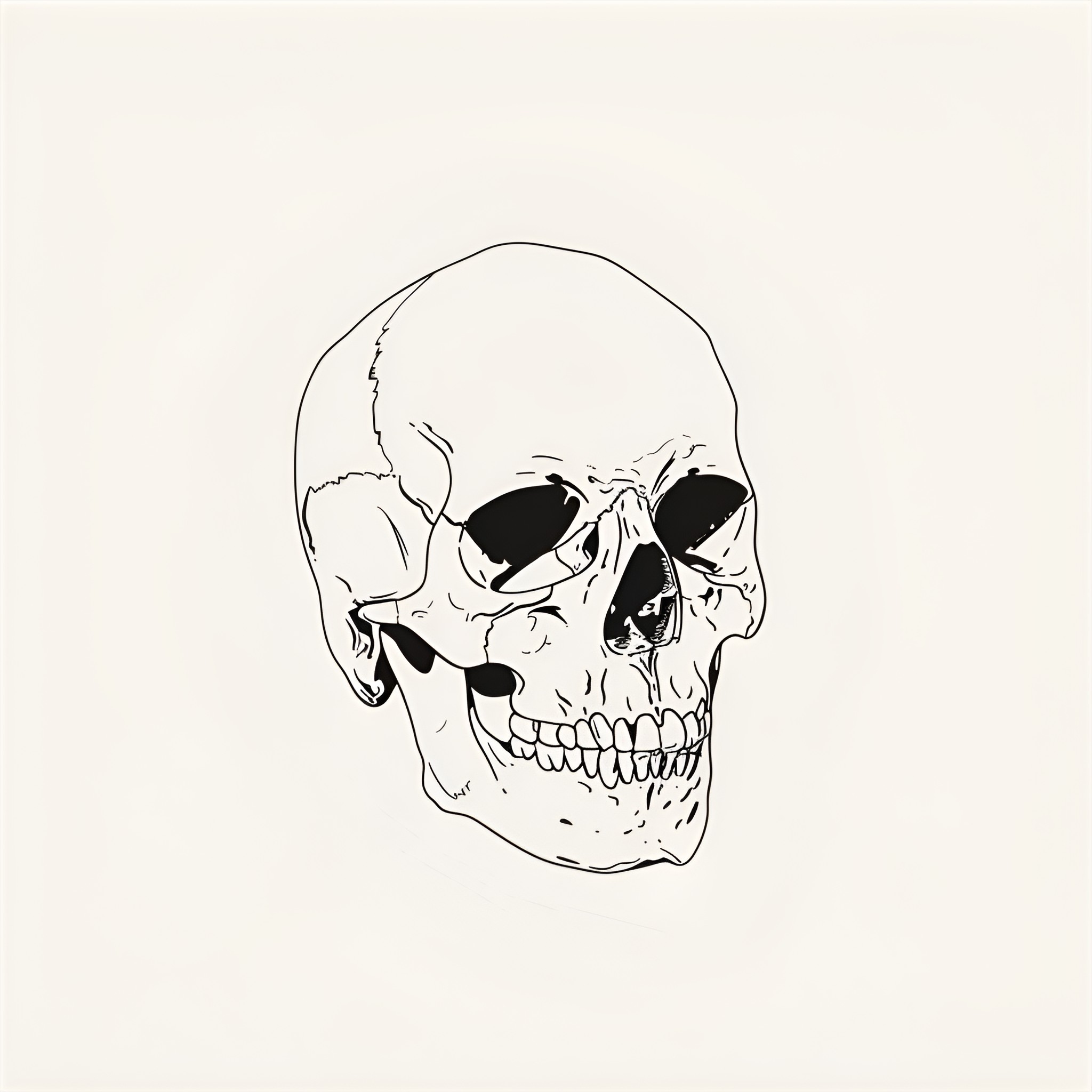 Skull in contemplative pose Drawing Idea (free black-and-white line drawing printable PDF for all, from beginners to advanced learners, including children, teens, adults, and seniors)
