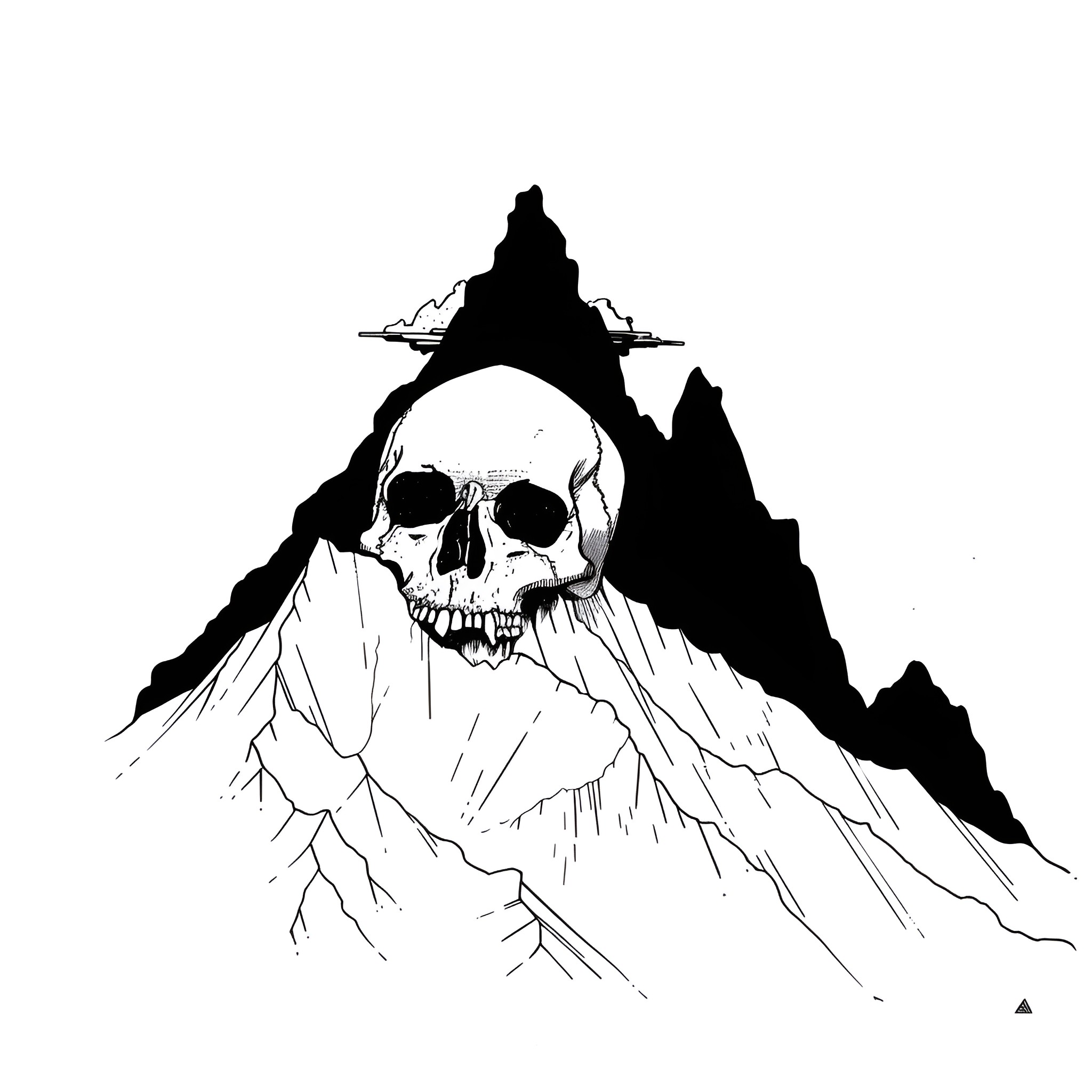 Skull mountain peak landscape Drawing Idea (free black-and-white line drawing printable PDF for all, from beginners to advanced learners, including children, teens, adults, and seniors)
