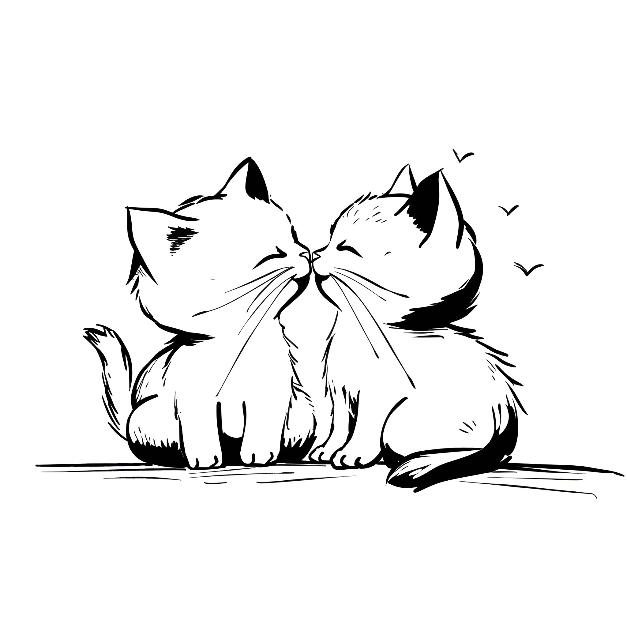 Pencil Sketch of Peaceful Feline Companions Drawing Idea (free black-and-white line drawing printable PDF for all, from beginners to advanced learners, including children, teens, adults, and seniors)