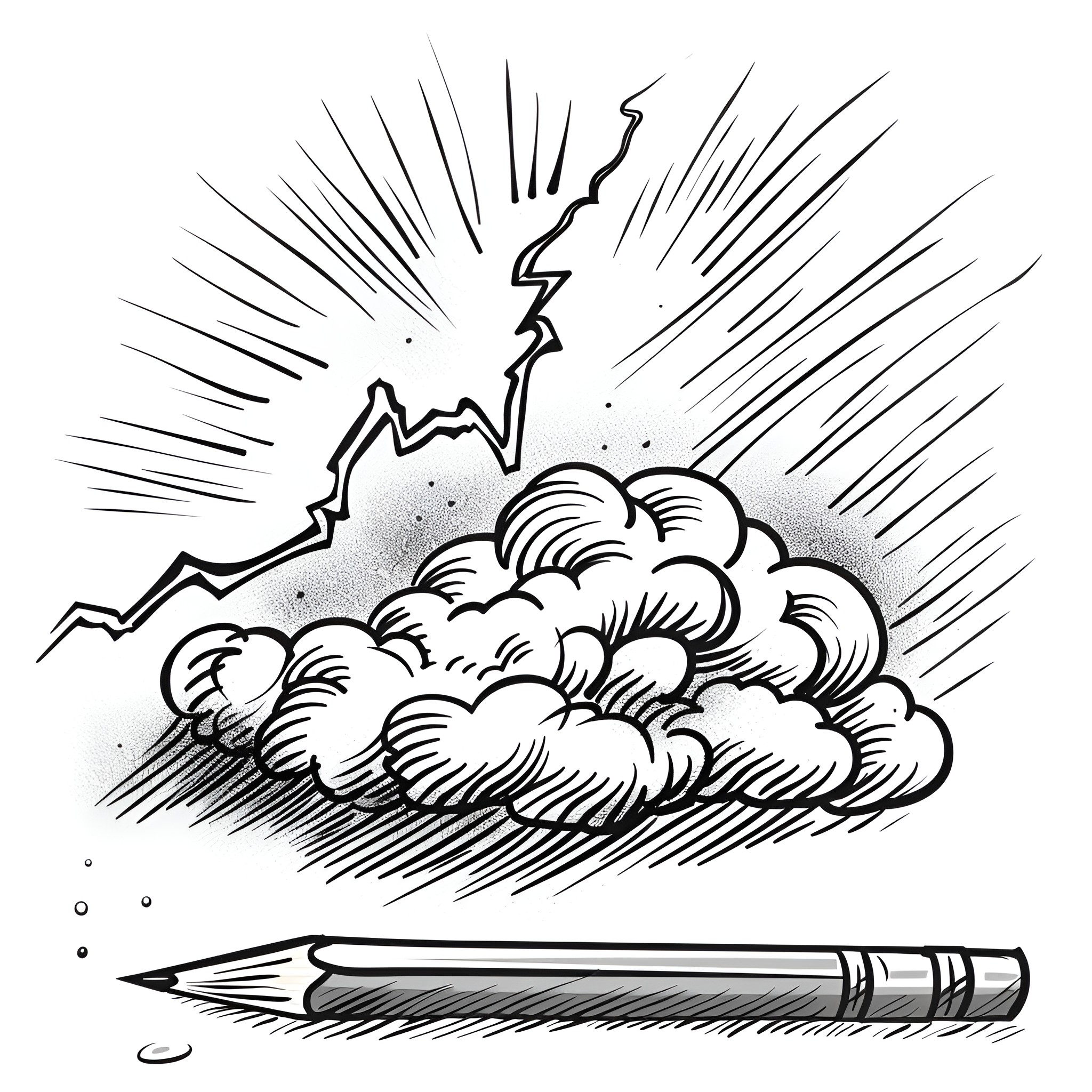 Pencil Sketch of Dramatic Storm Clouds Drawing Idea (free black-and-white line drawing printable PDF for all, from beginners to advanced learners, including children, teens, adults, and seniors)