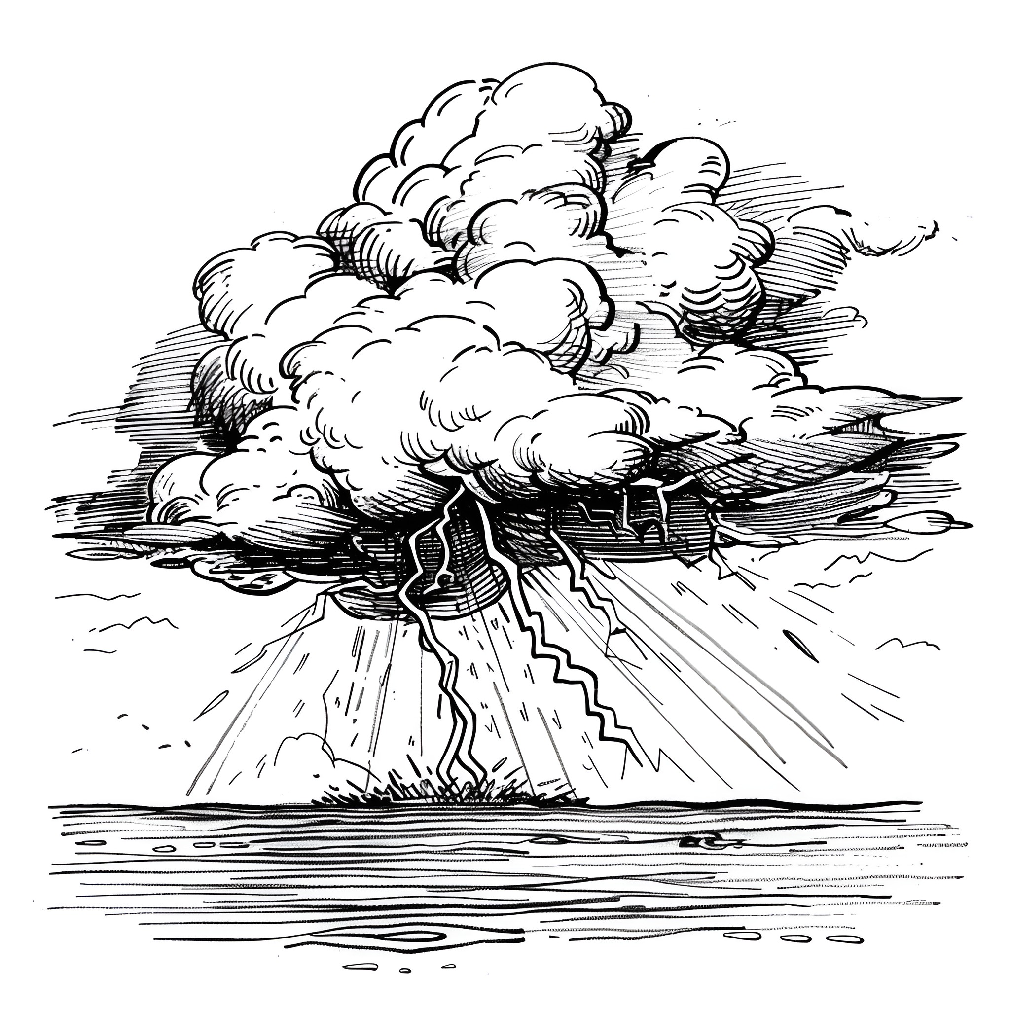 Pencil Sketch of Dramatic Storm Clouds Drawing Idea (free black-and-white line drawing printable PDF for all, from beginners to advanced learners, including children, teens, adults, and seniors)