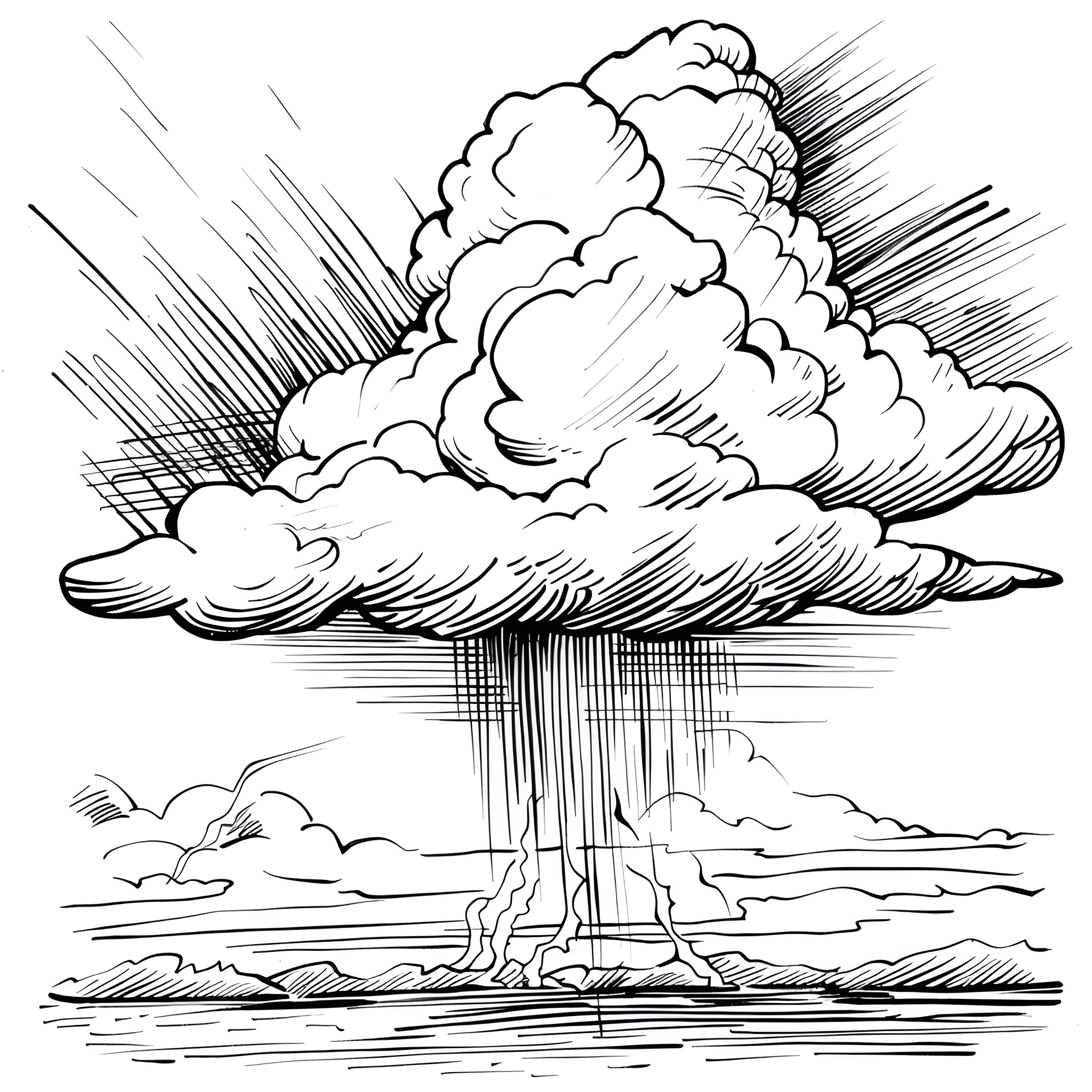 Pencil Sketch of Dramatic Storm Clouds Drawing Idea (free black-and-white line drawing printable PDF for all, from beginners to advanced learners, including children, teens, adults, and seniors)