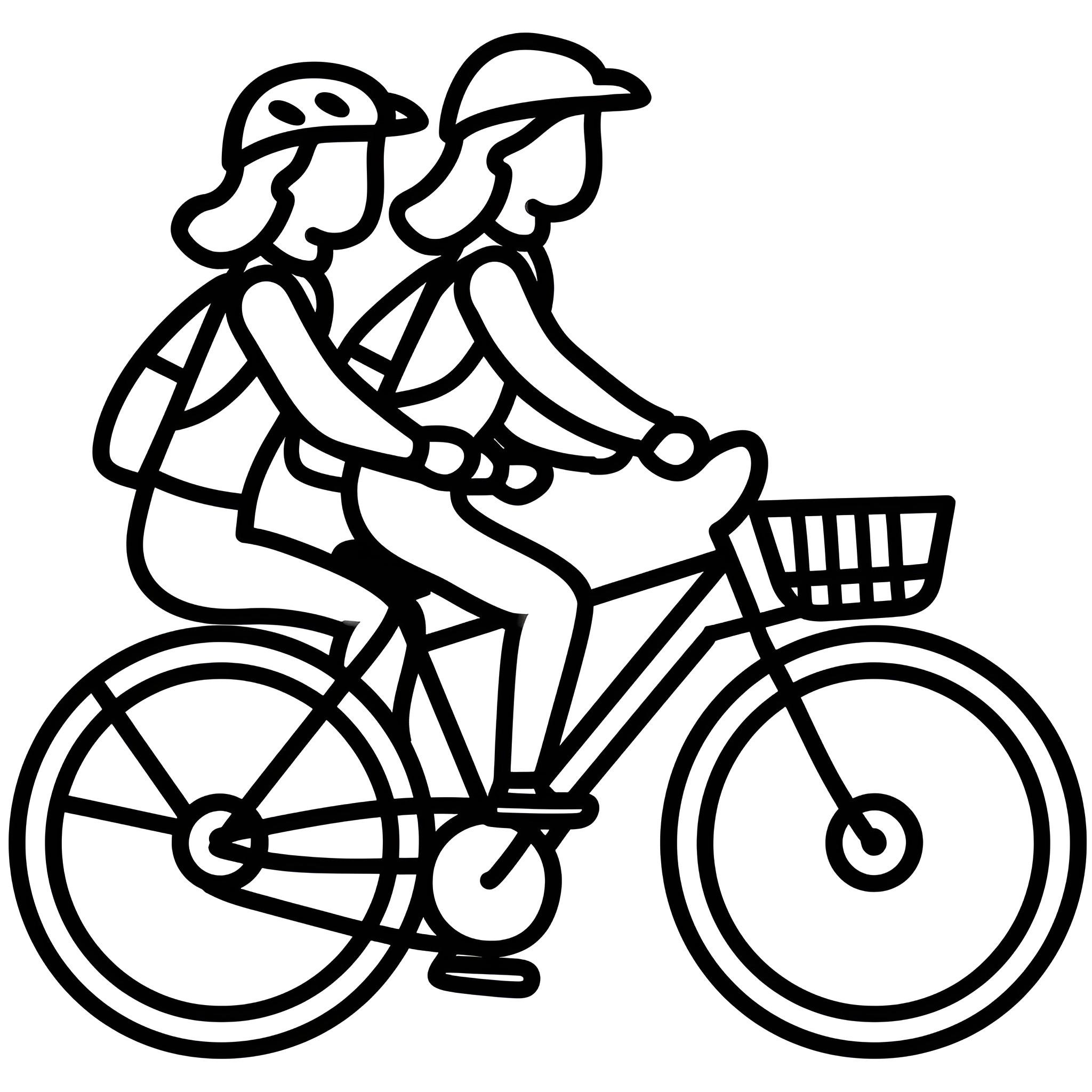 People riding bicycles together Drawing Idea (free black-and-white line drawing printable PDF for all, from beginners to advanced learners, including children, teens, adults, and seniors)