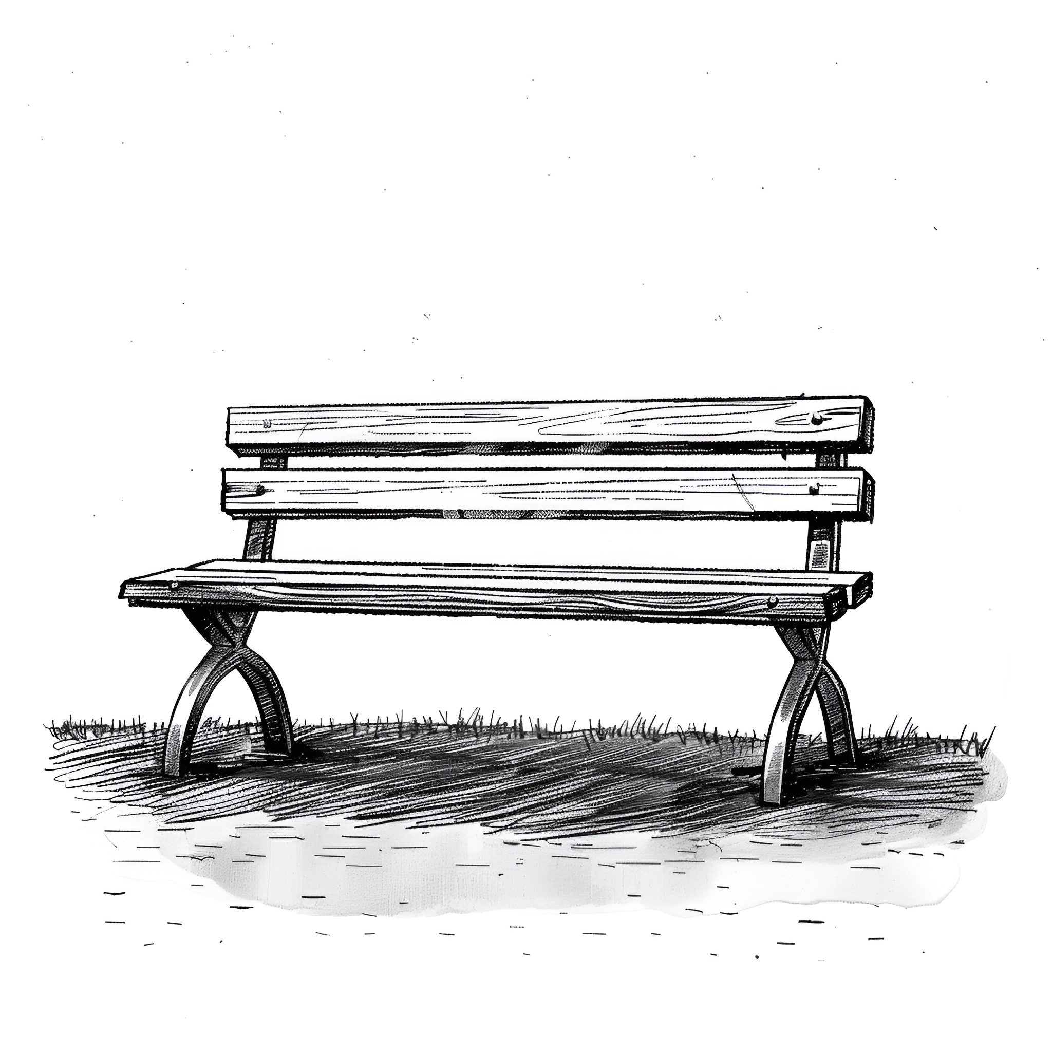 Pencil Sketch of Park Bench Drawing Idea (free black-and-white line drawing printable PDF for all, from beginners to advanced learners, including children, teens, adults, and seniors)