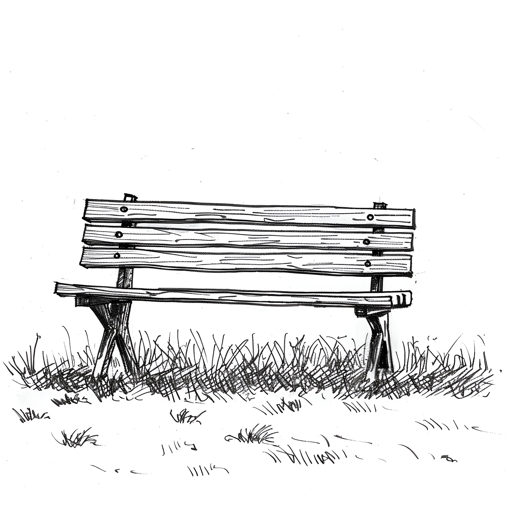 Pencil Sketch of Outdoor Bench in Nature Drawing Idea (free black-and-white line drawing printable PDF for all, from beginners to advanced learners, including children, teens, adults, and seniors)