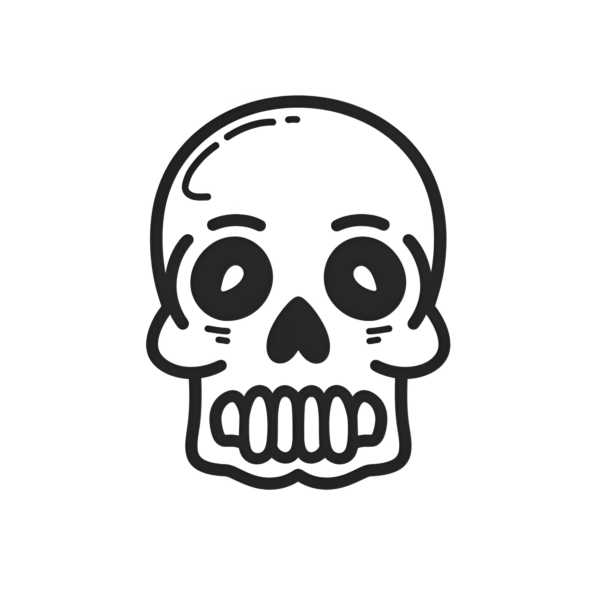 Skull with Expressive Features Drawing Idea (free black-and-white line drawing printable PDF for all, from beginners to advanced learners, including children, teens, adults, and seniors)