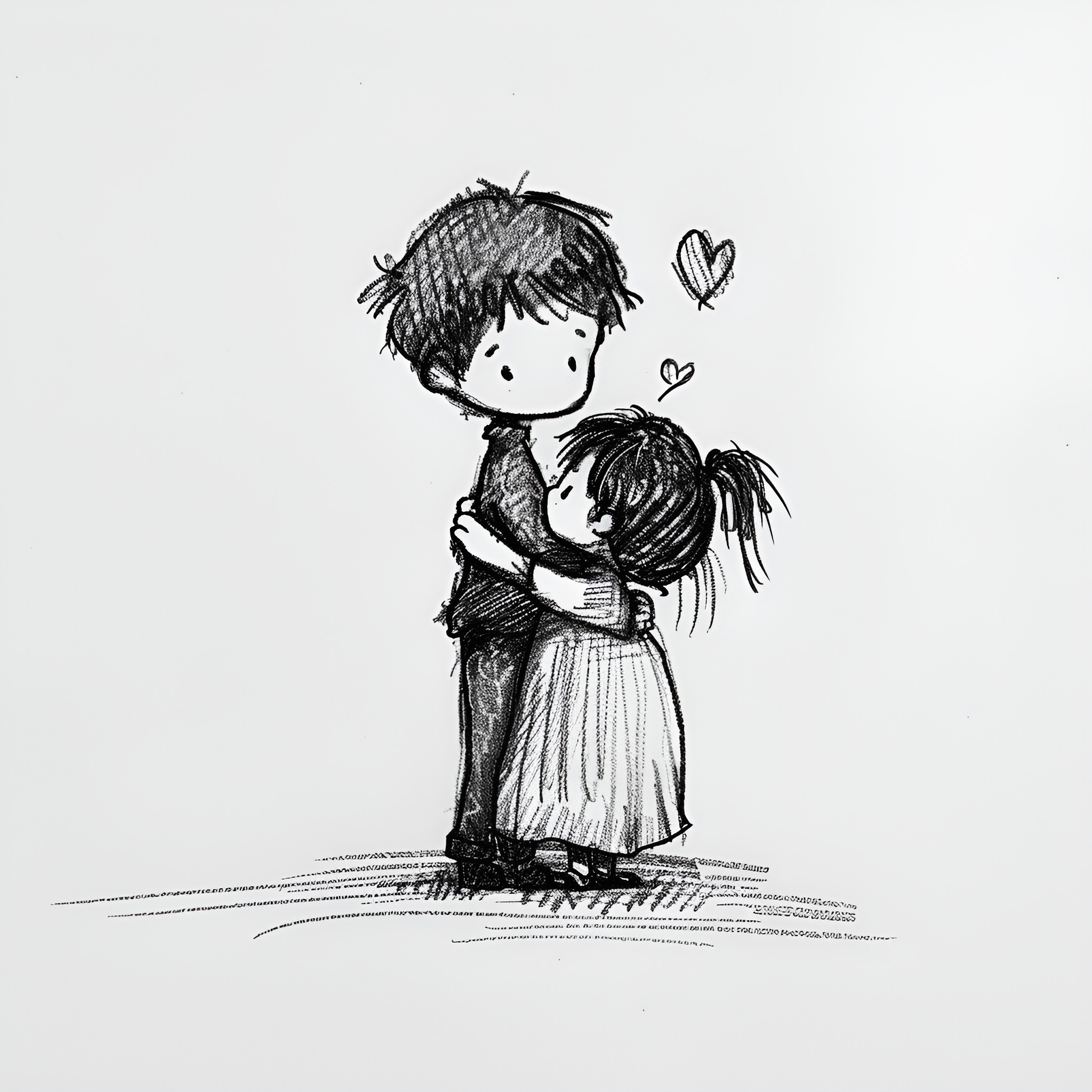 Pencil Sketch of Embracing Couple Drawing Idea (free black-and-white line drawing printable PDF for all, from beginners to advanced learners, including children, teens, adults, and seniors)