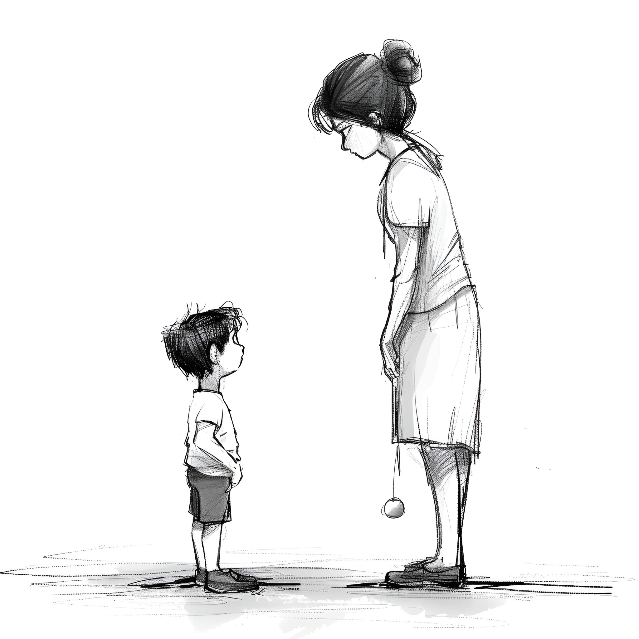 Pencil Sketch of Mother and Child Drawing Idea (free black-and-white line drawing printable PDF for all, from beginners to advanced learners, including children, teens, adults, and seniors)