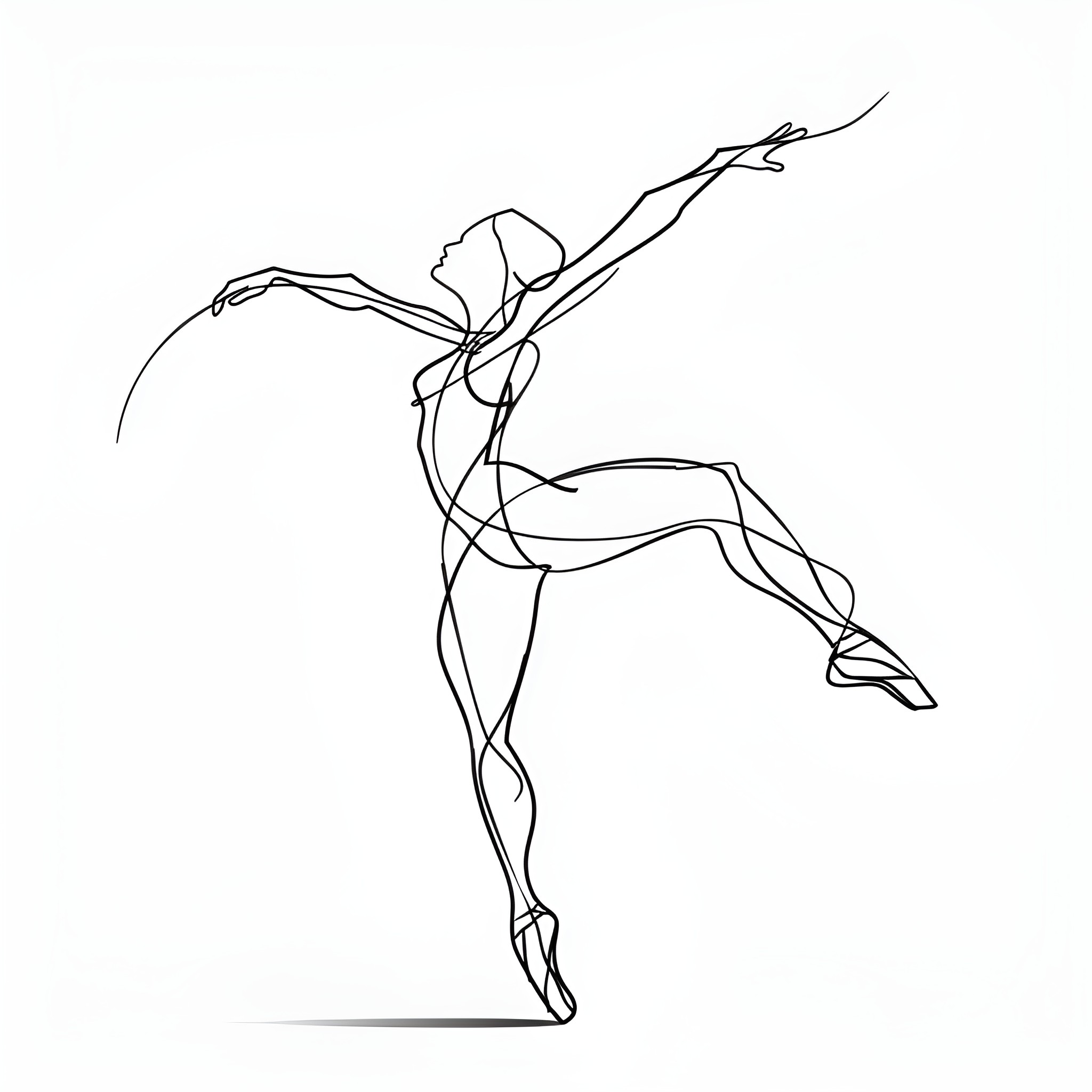 Unique Flowing Ballet Dancer Silhouette Drawing Idea (free black-and-white line drawing printable PDF for all, from beginners to advanced learners, including children, teens, adults, and seniors)