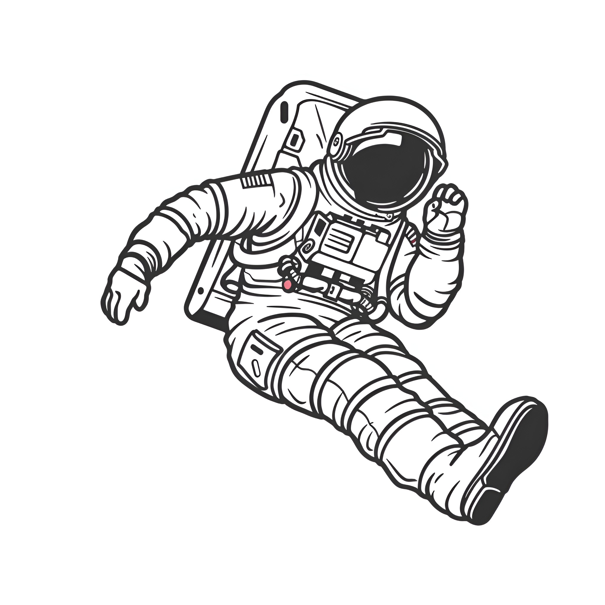 Outer Space Astronaut Exploring Drawing Idea (free black-and-white line drawing printable PDF for all, from beginners to advanced learners, including children, teens, adults, and seniors)
